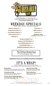 Busy Bee Incorporated menu