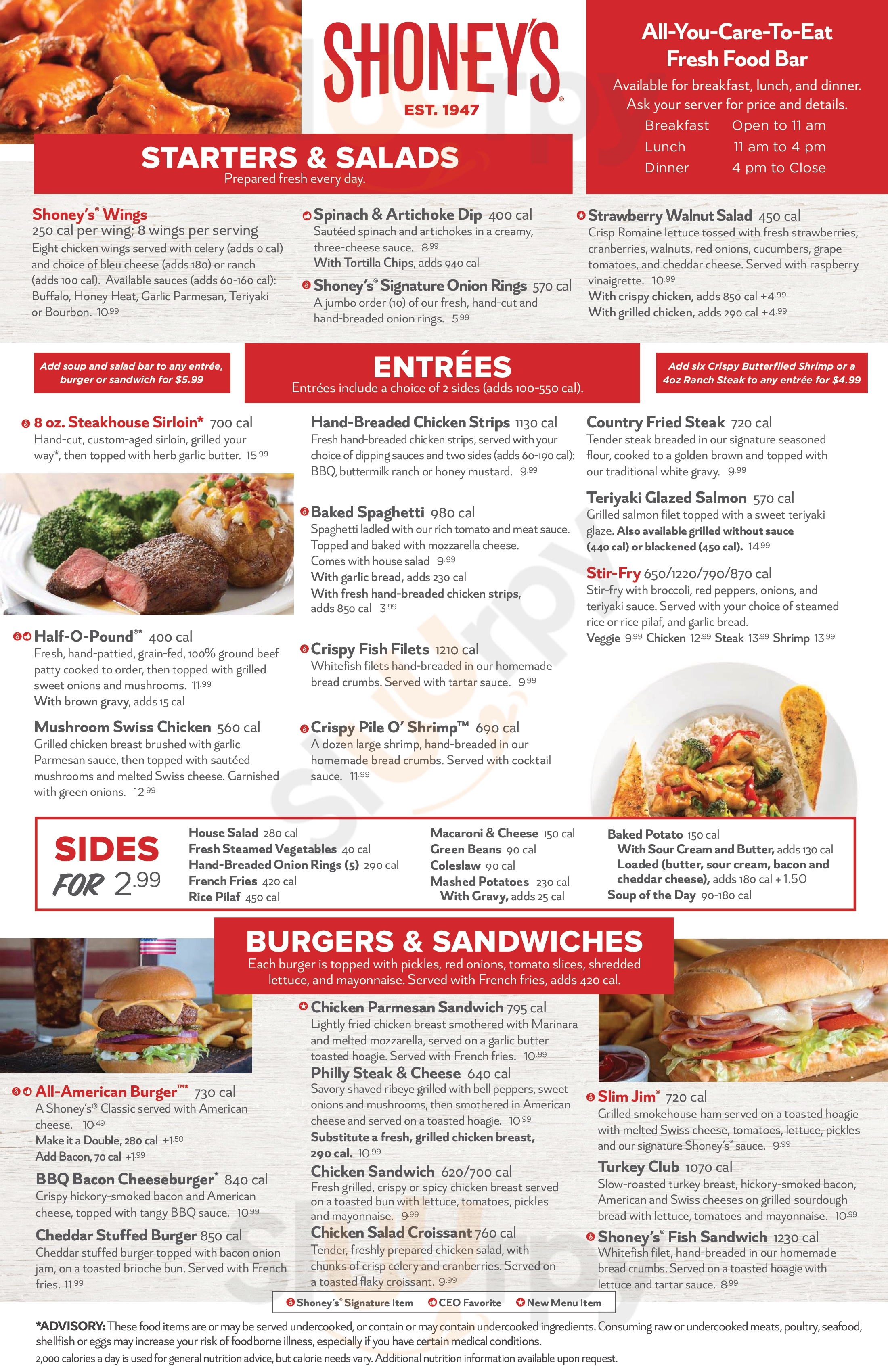 Main Menu - Shoneys Family Restraurant