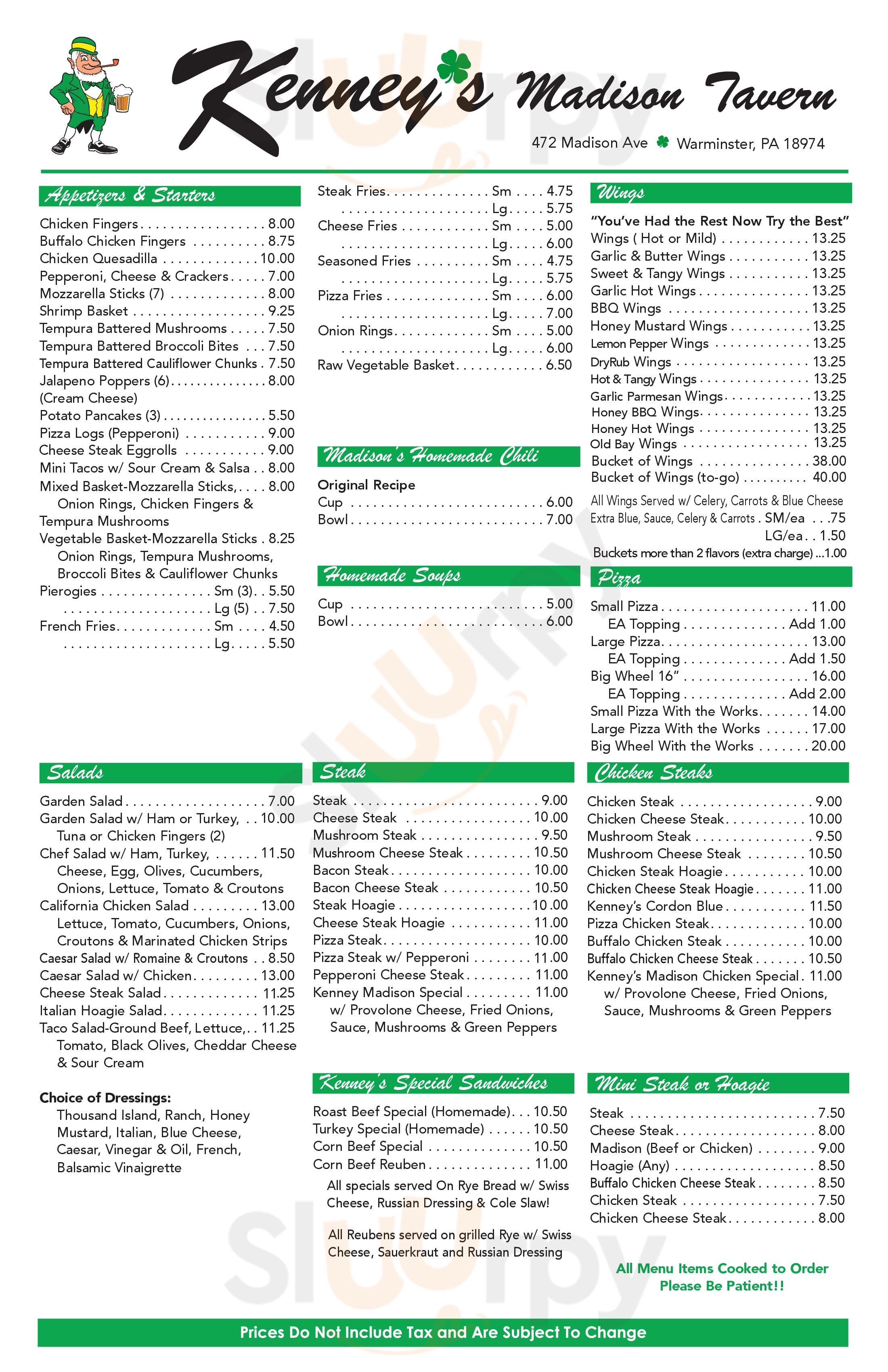 Kenney's Madison Tavern Warminster Menu - 1