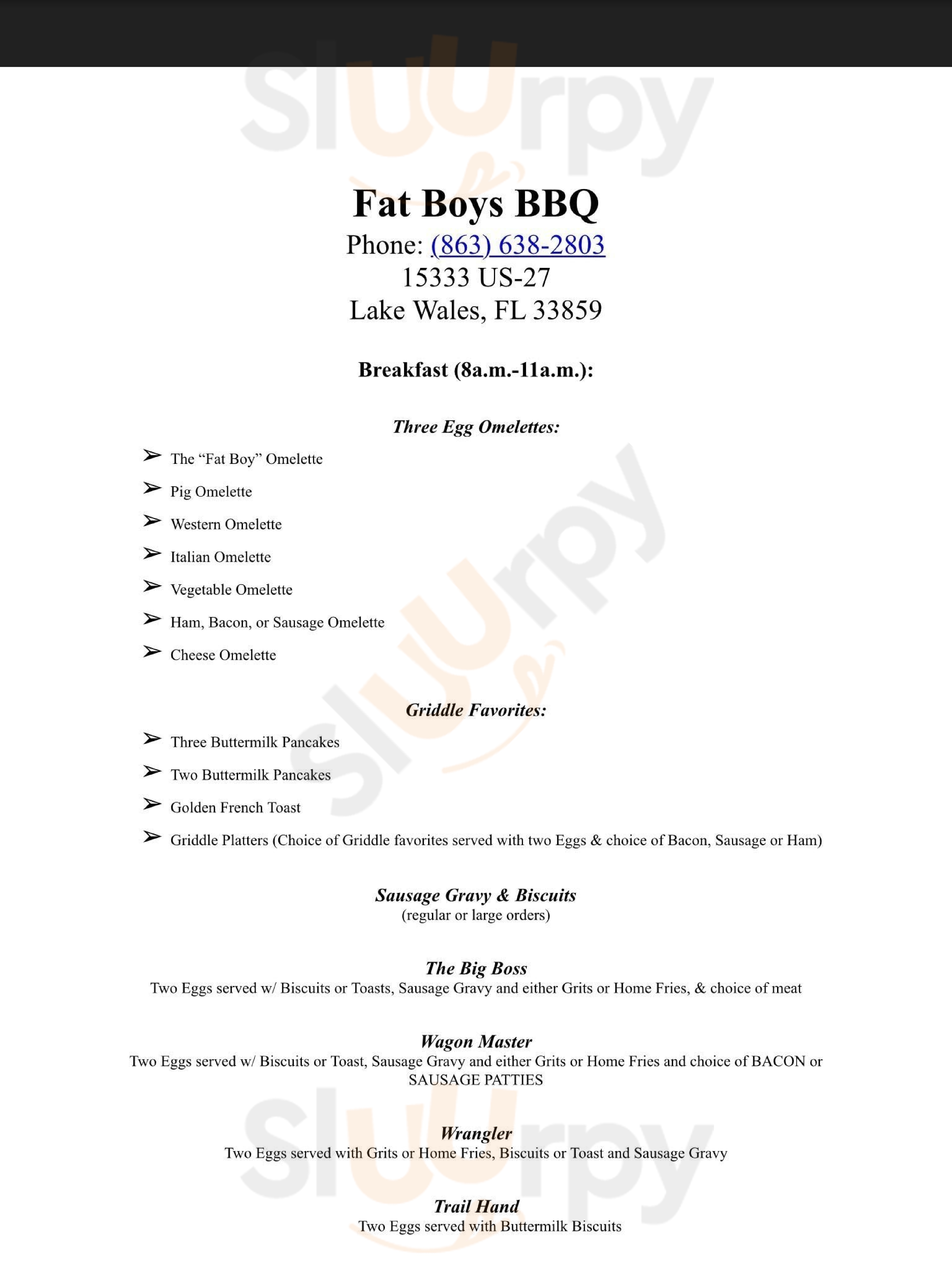Fat Boys' Bar-b-q Lake Wales Menu - 1