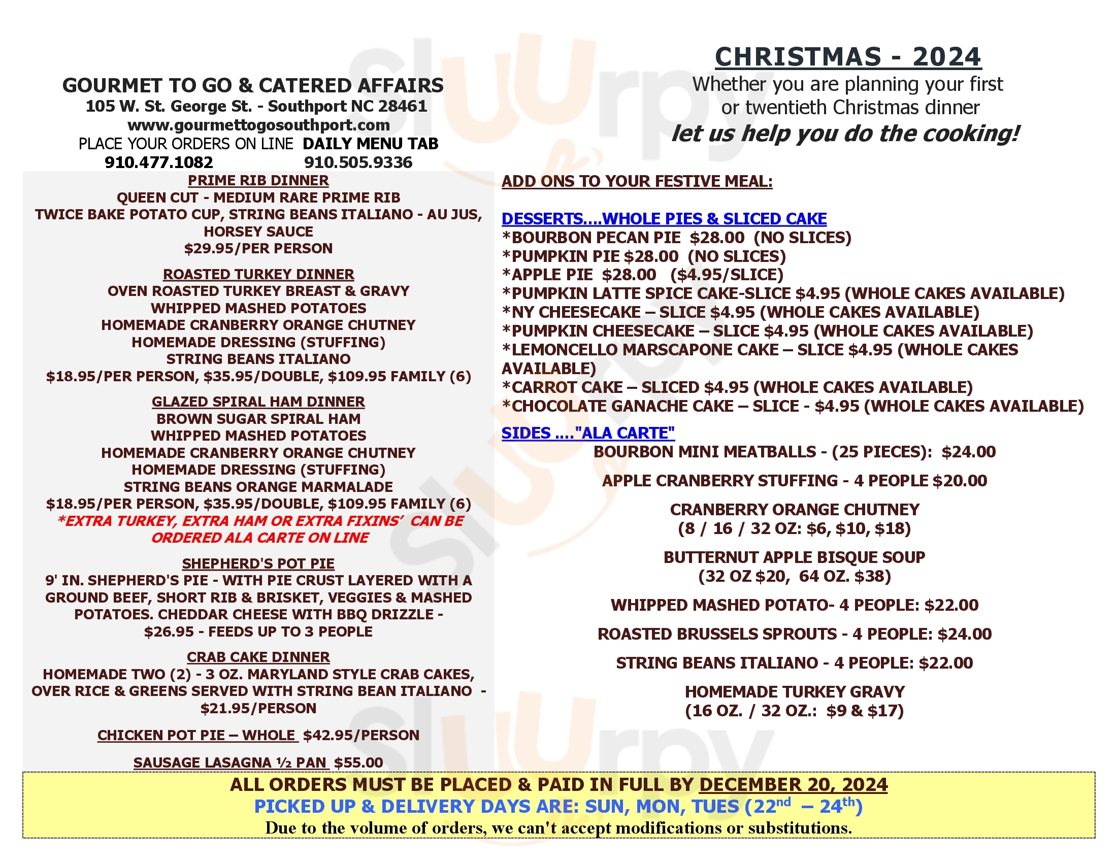 Main Menu - Gourmet To Go