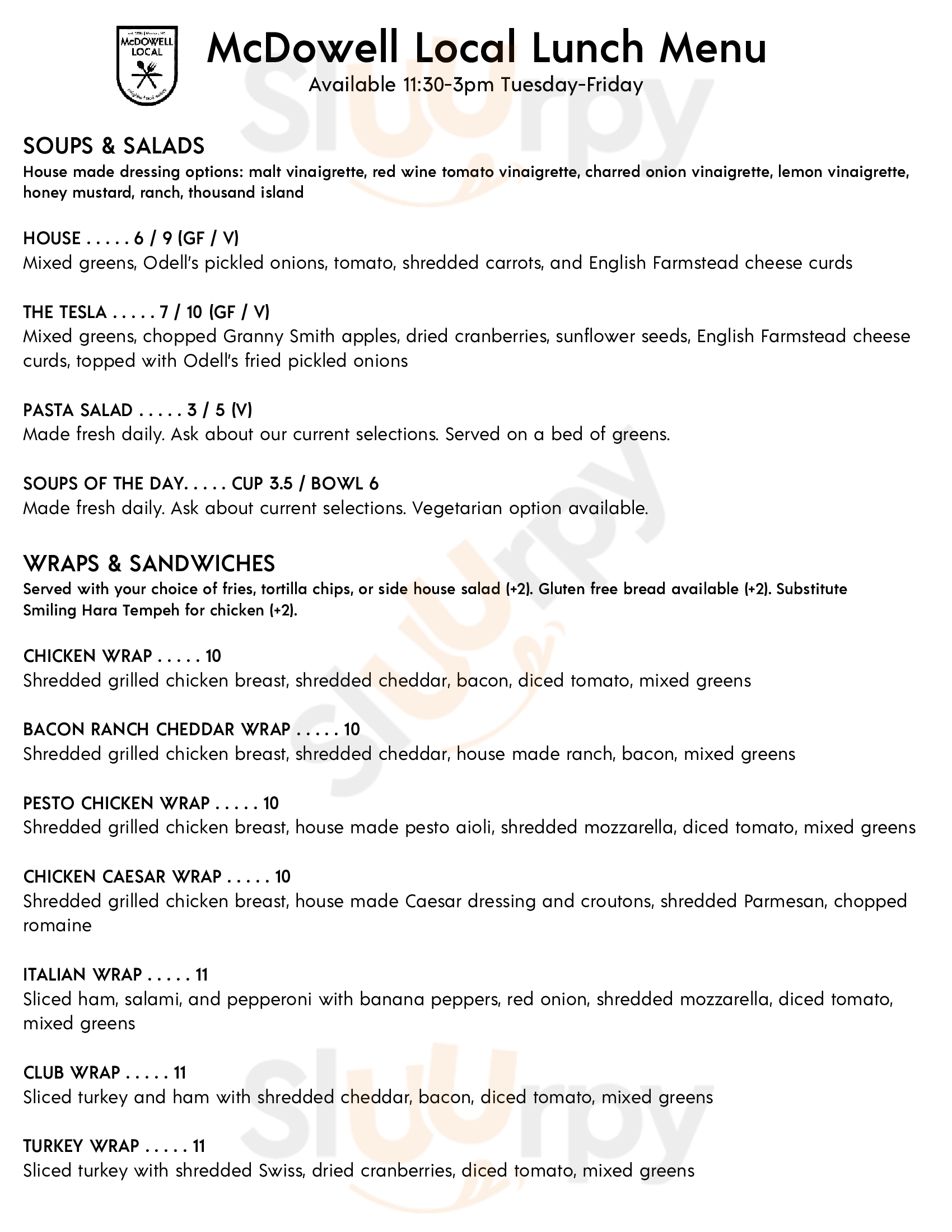 Mcdowell Local Marion Menu - 1
