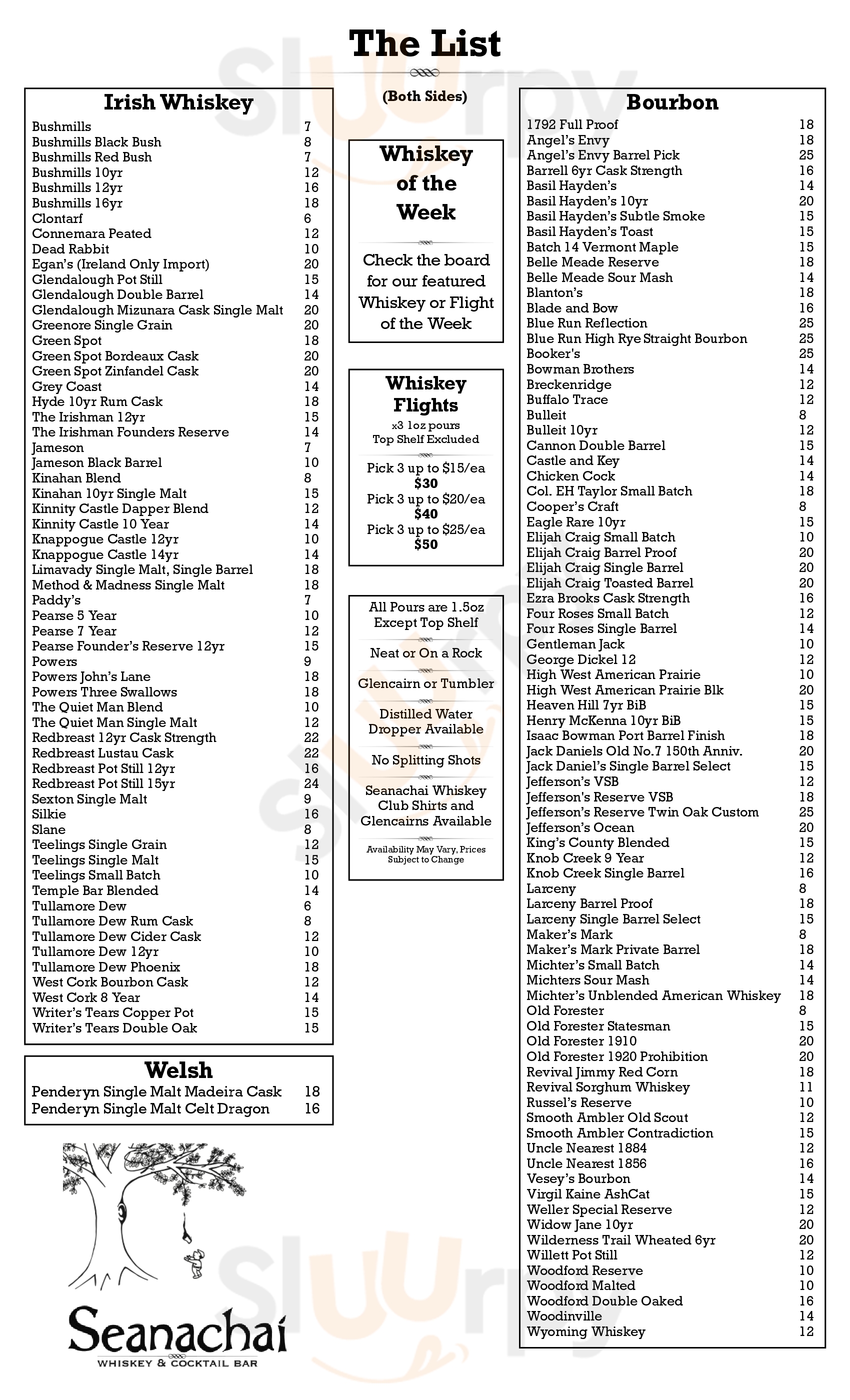 Seanachai Whiskey & Cocktail Bar Johns Island Menu - 1