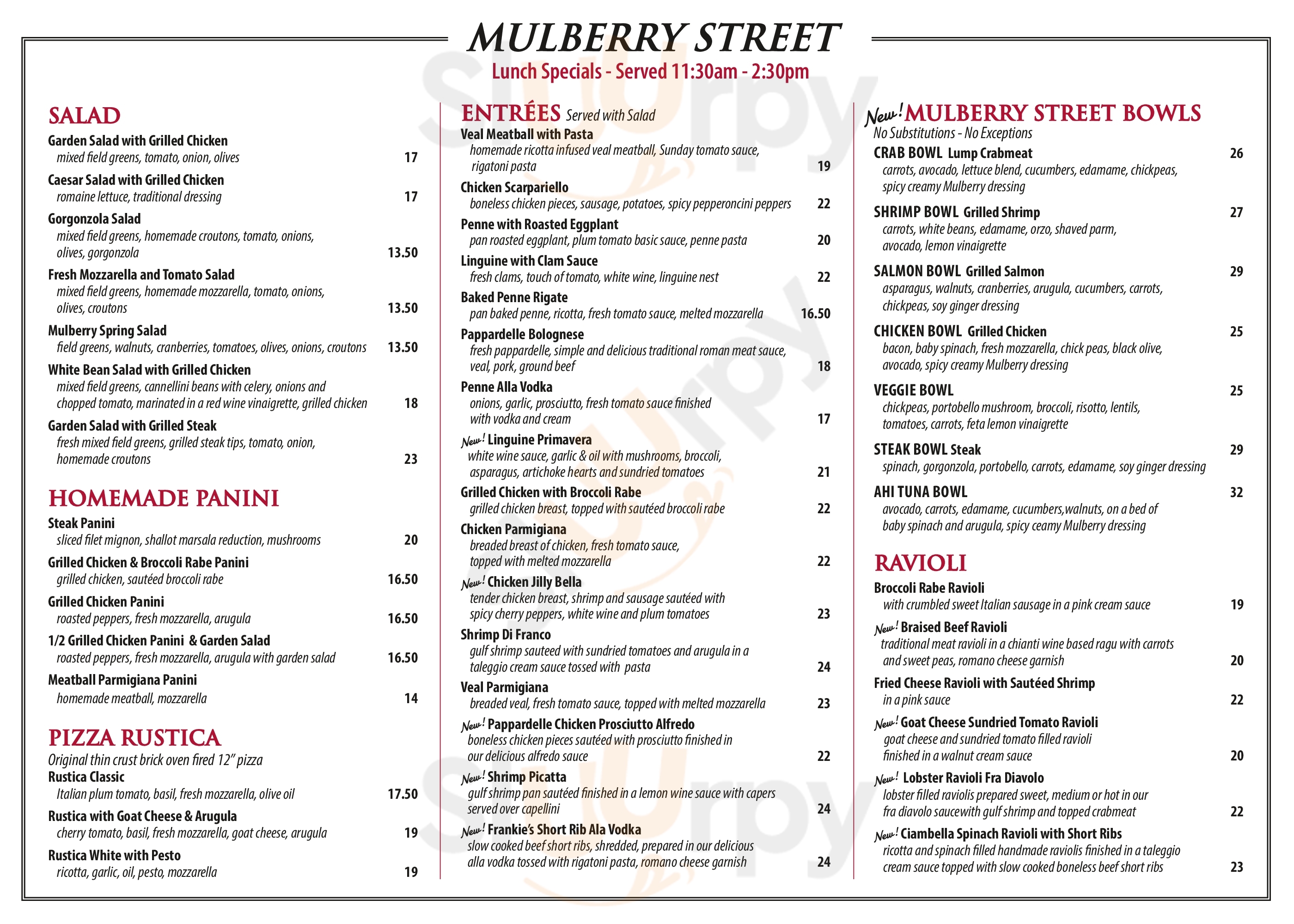 Main Menu - Vinnie's Mulberry Street