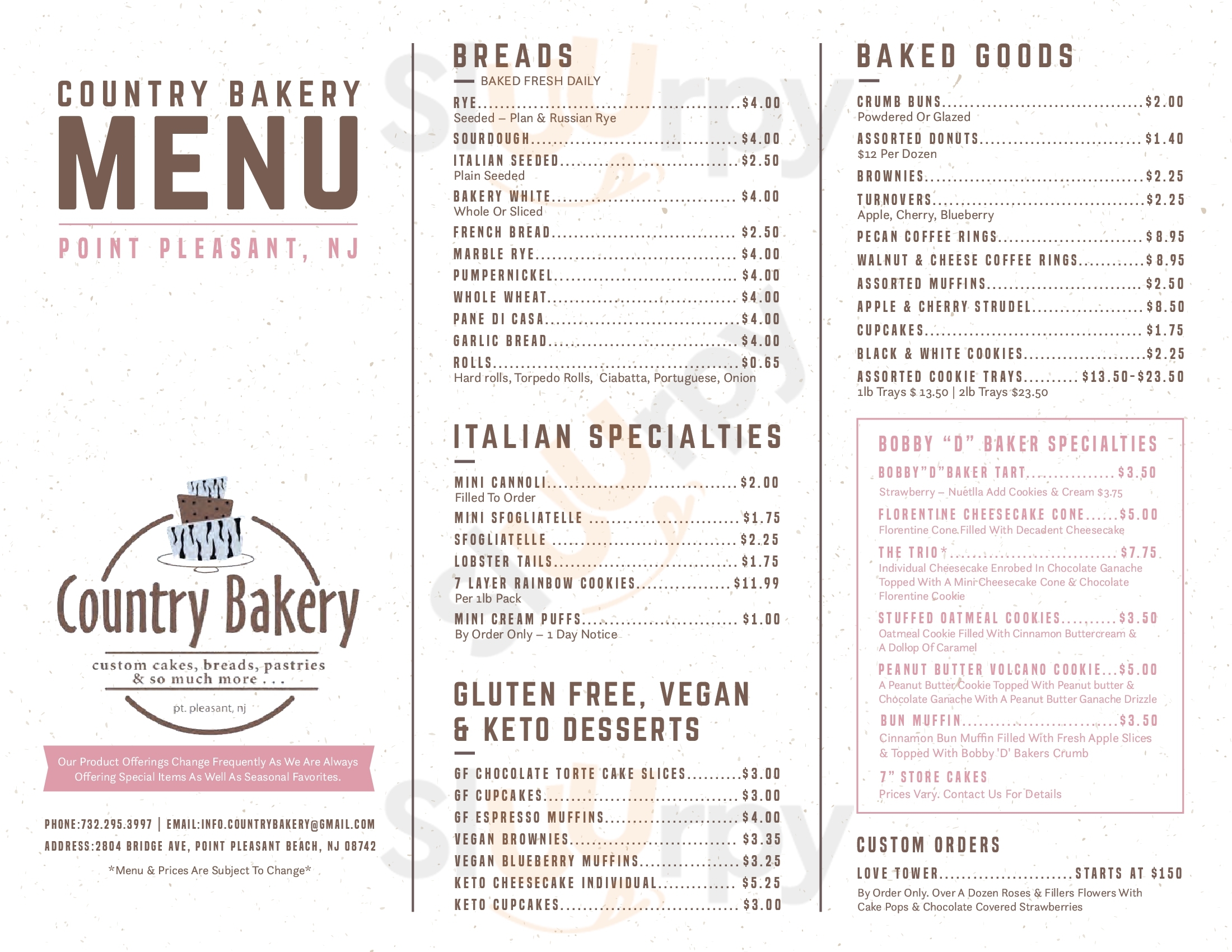 The Country Bakery Point Pleasant Menu - 1