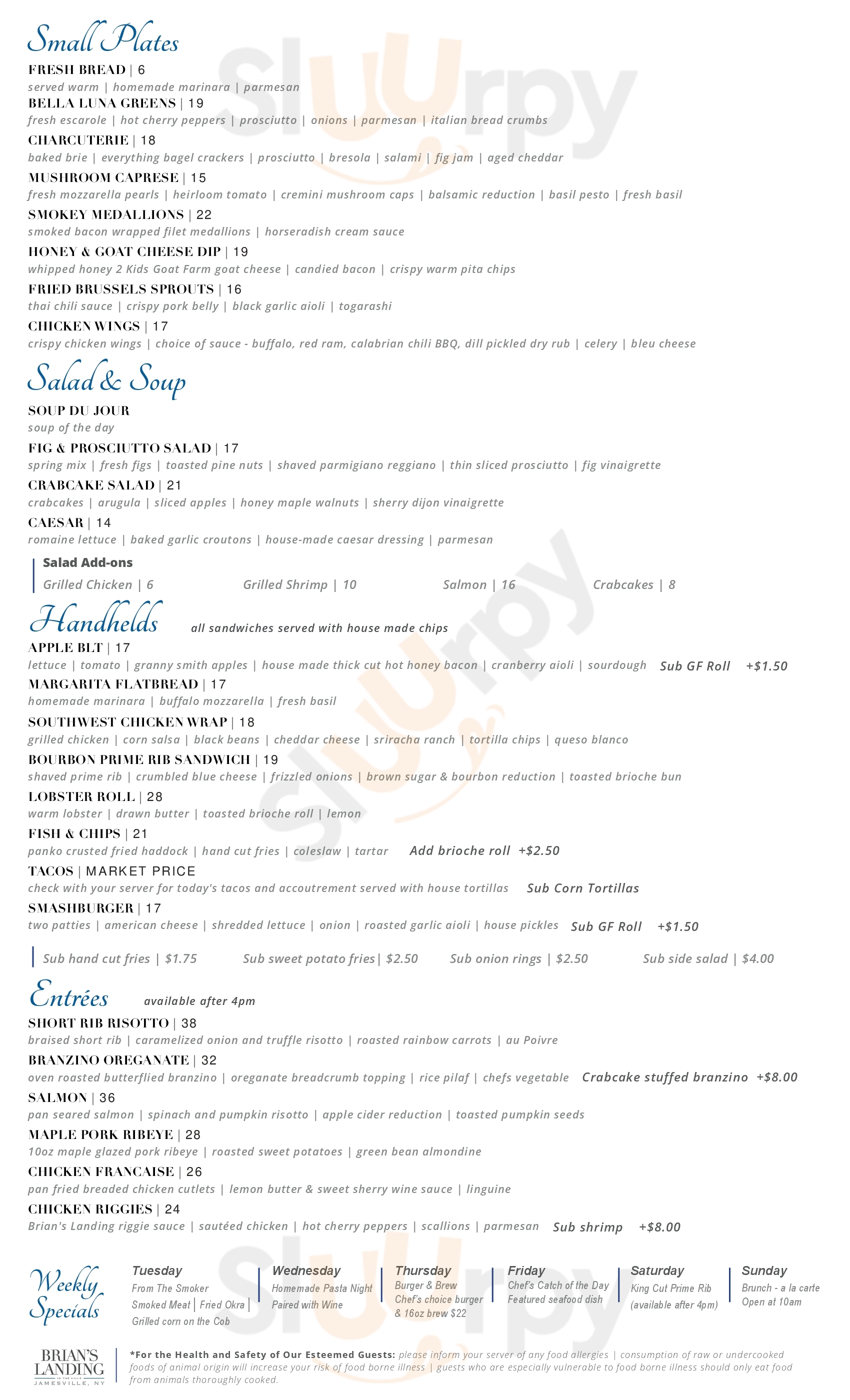 Main Menu - Brian's Landing At Green Lakes