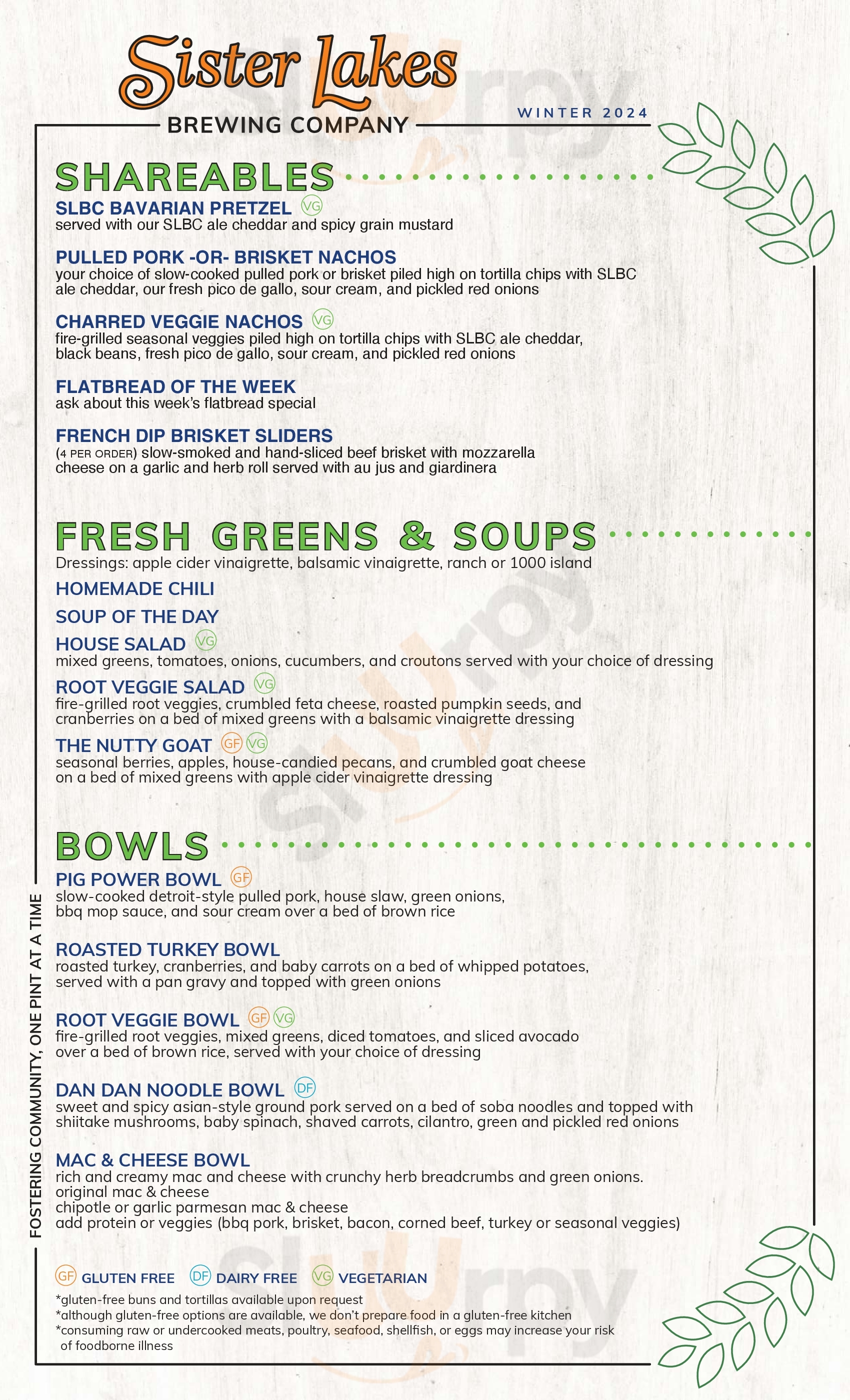 Main Menu - Sister Lakes Brewing