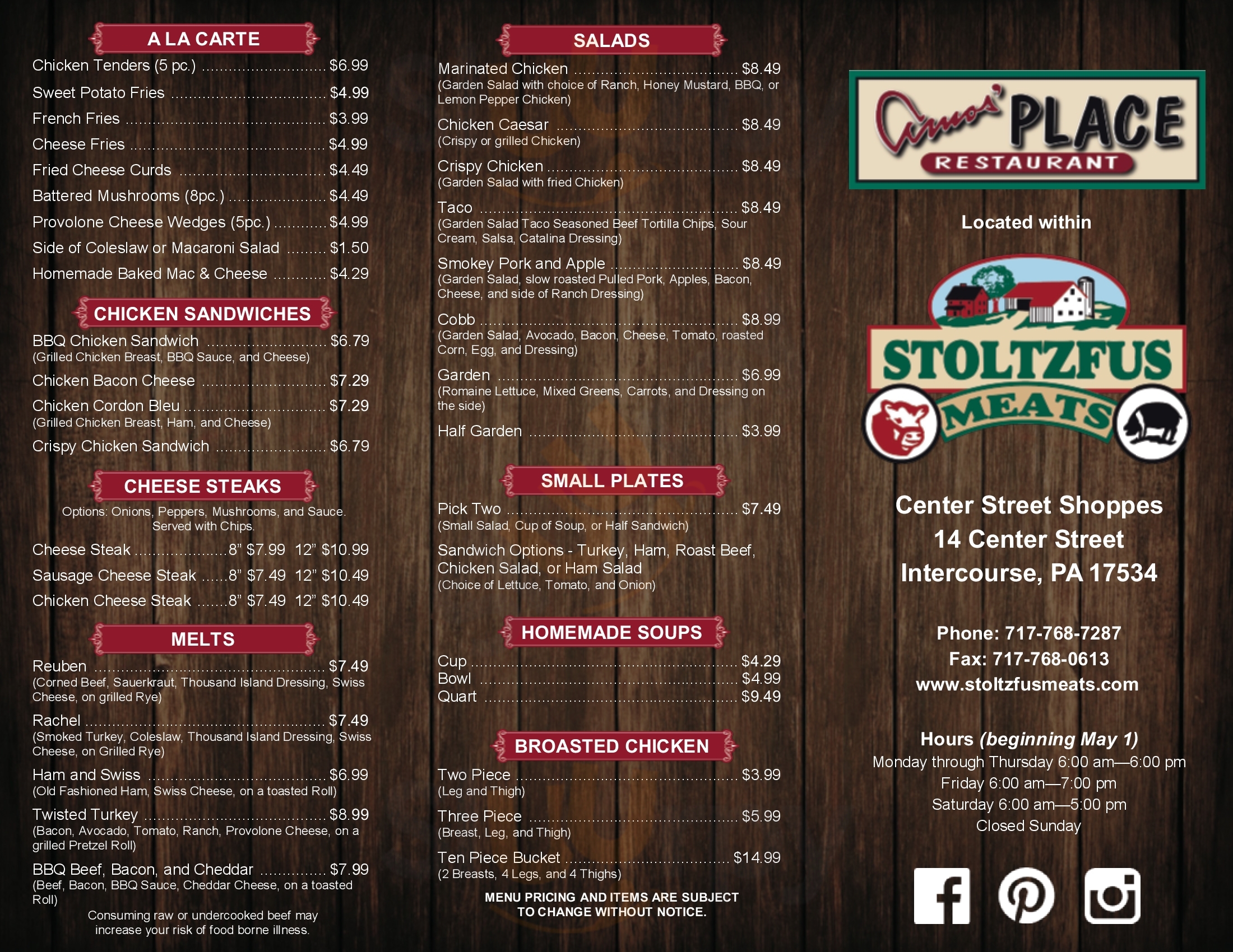 Stoltzfus Meats Intercourse Menu - 1