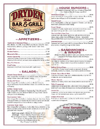The Dryden Hotel menu