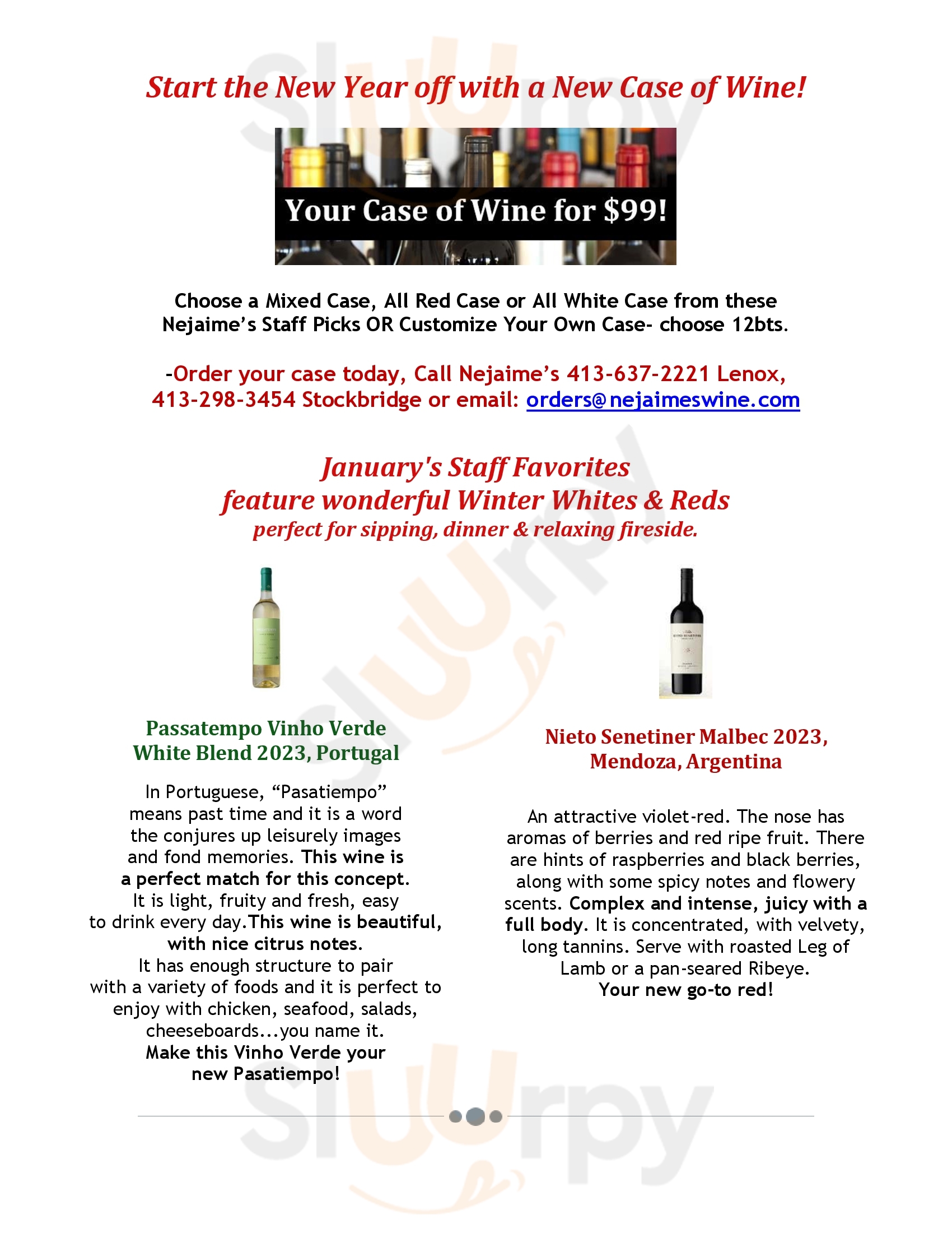 Nejaimes Fine Wine & Cheese Stockbridge Menu - 1