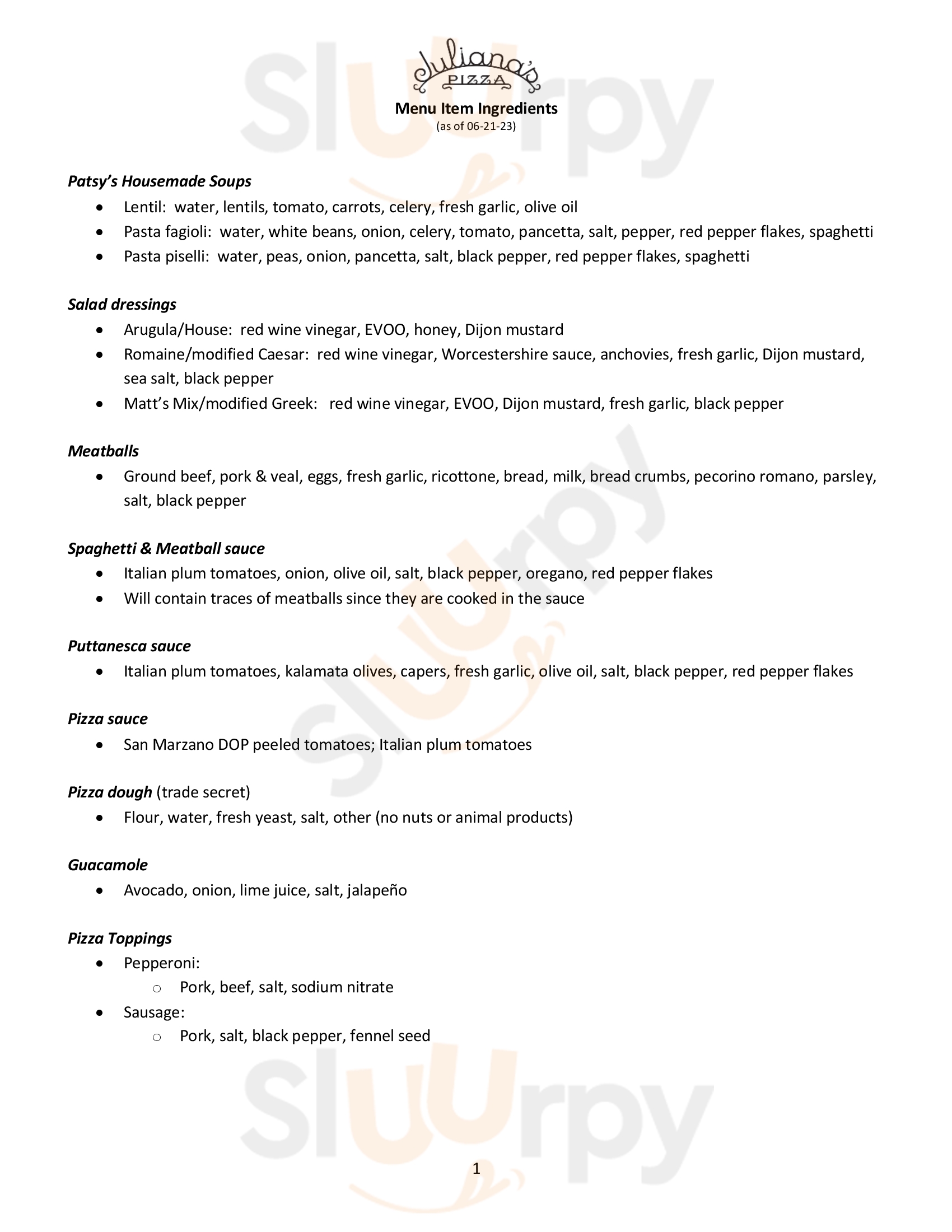 Main Menu - Juliana's