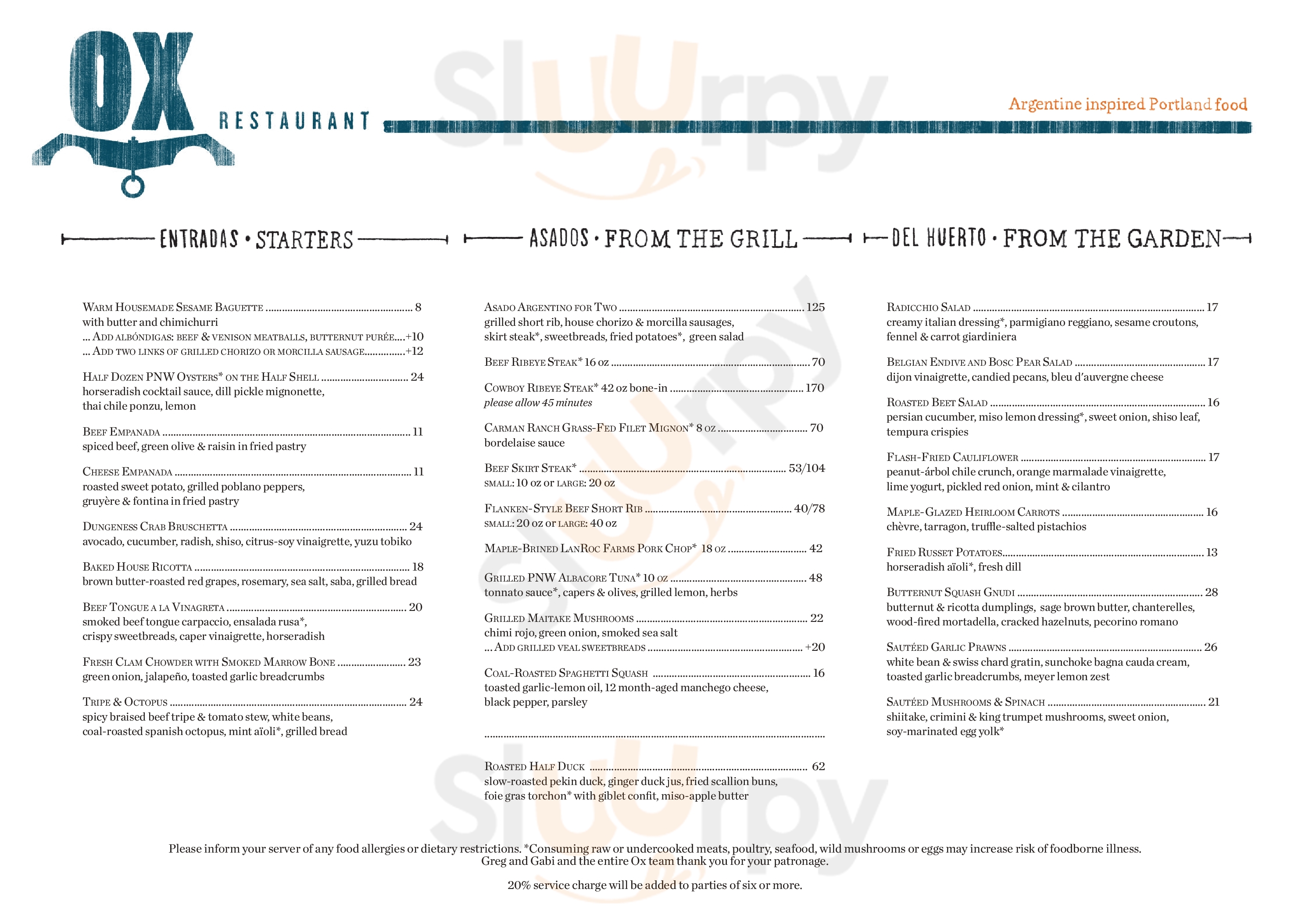 Ox Restaurant Portland Menu - 1