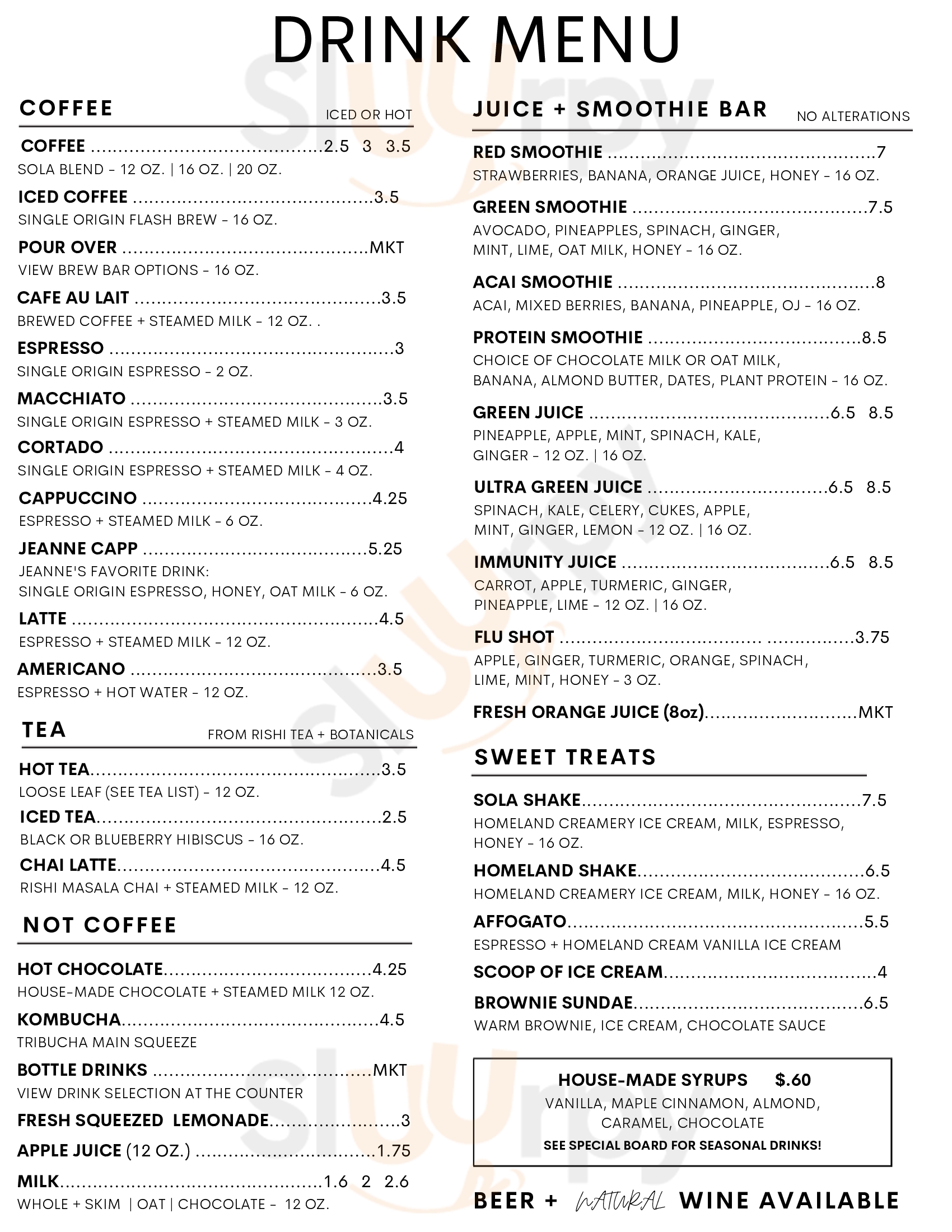 Sola Coffee Cafe Raleigh Menu - 1