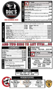 Doc's Commerce Smokehouse menu