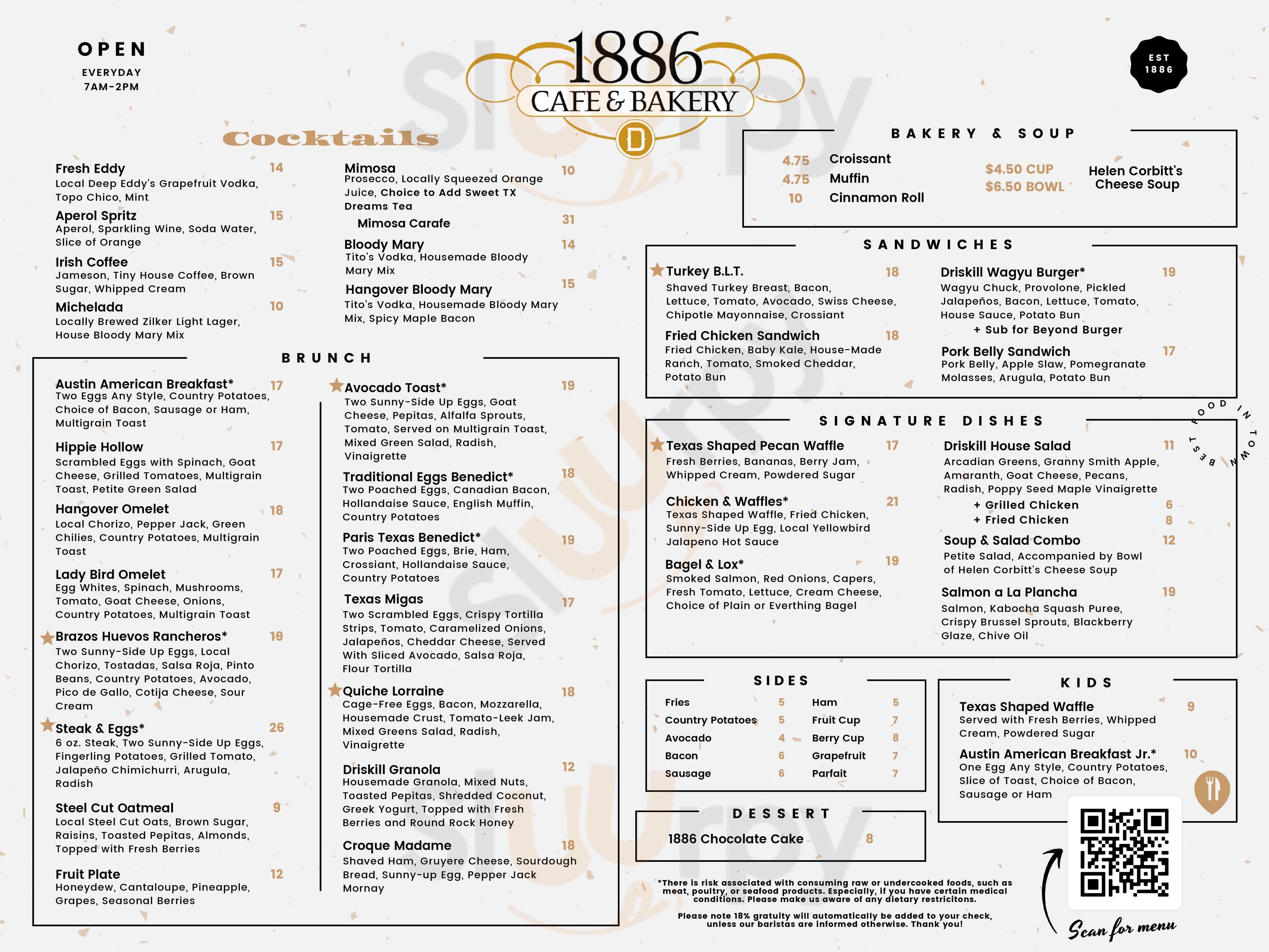 1886 Cafe & Bakery Austin Menu - 1