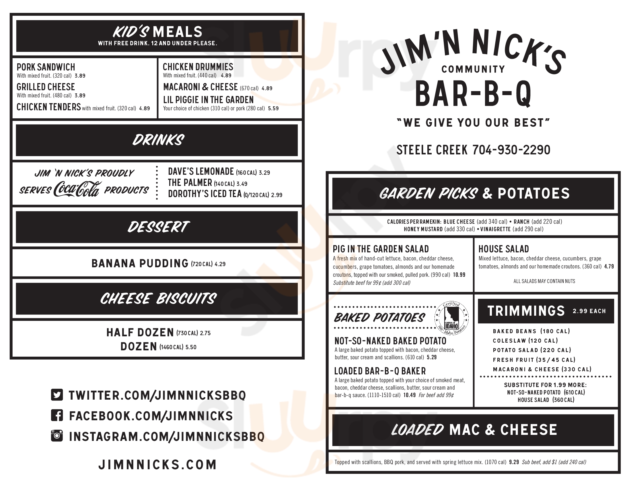 Jim 'n Nick's Bar-b-q Charlotte Menu - 1