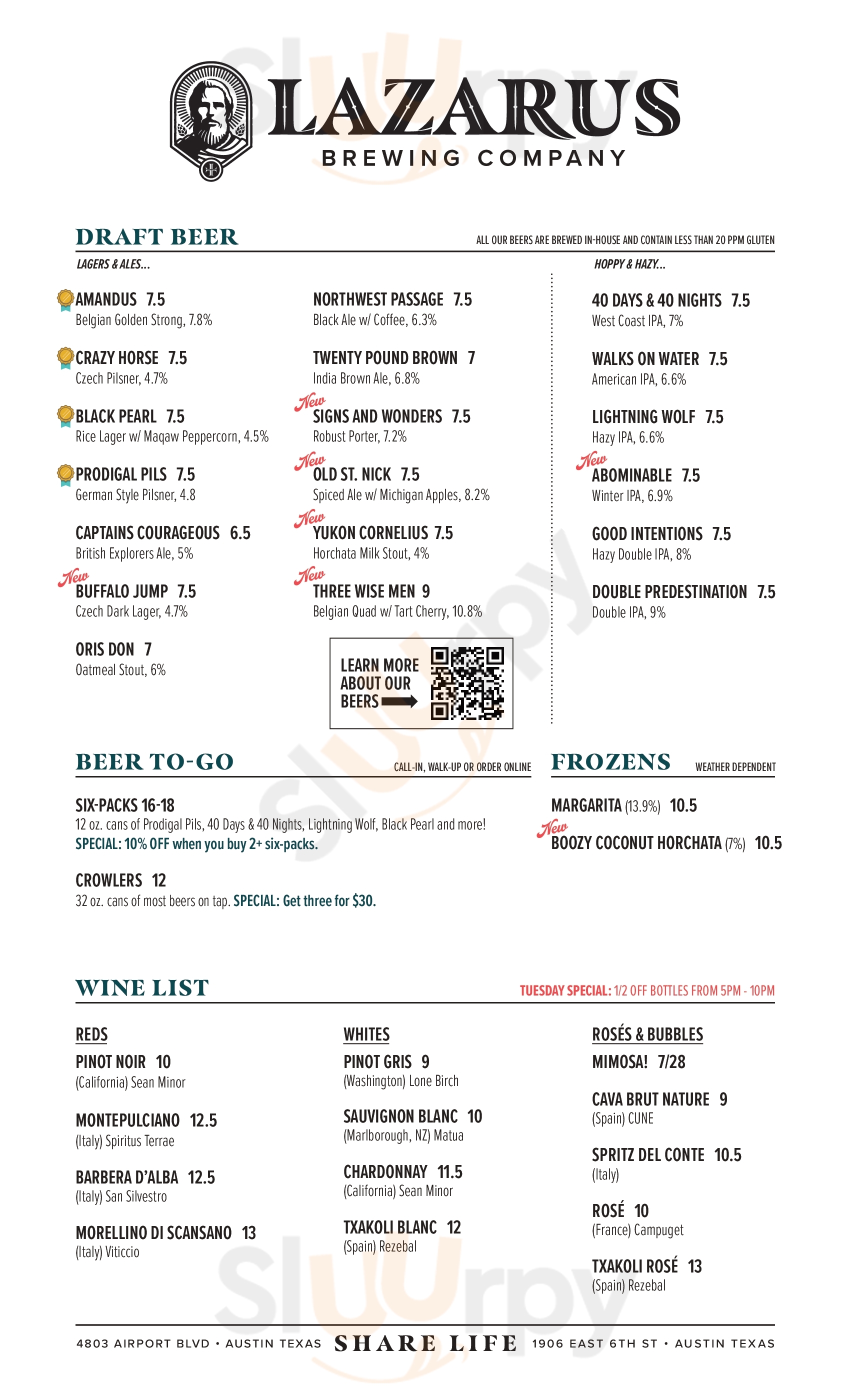 Main Menu - Lazarus Brewing Co.