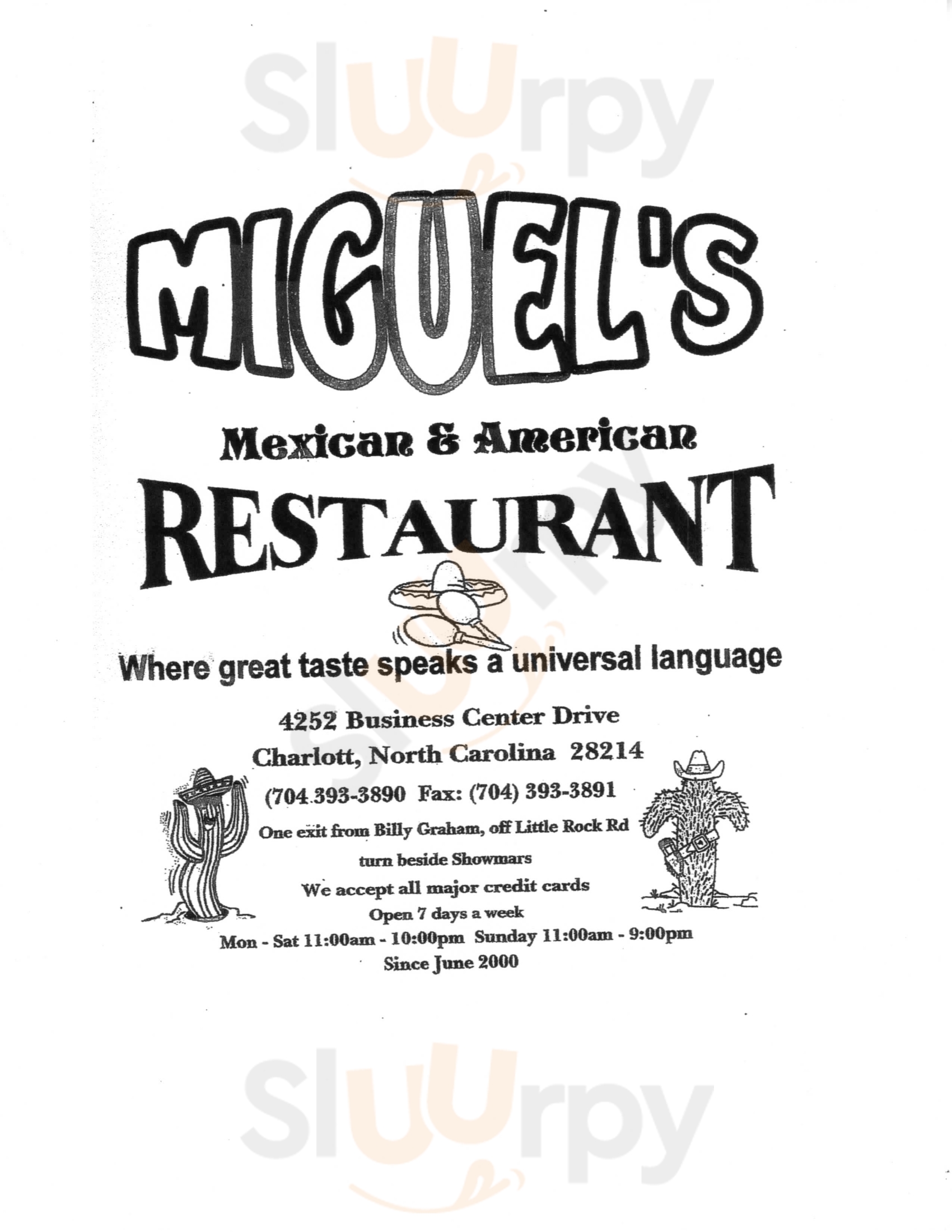 Miguel's Restaurants Incorporated Charlotte Menu - 1