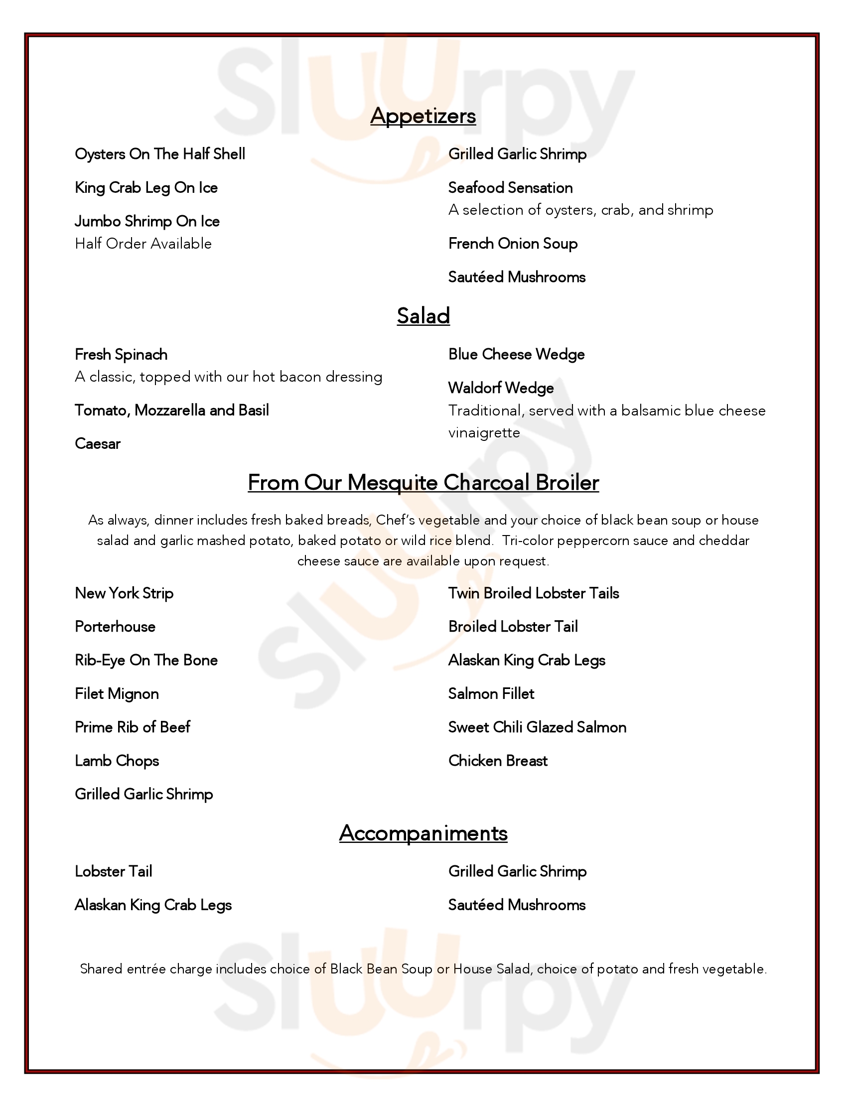 Main Menu - The Steak House