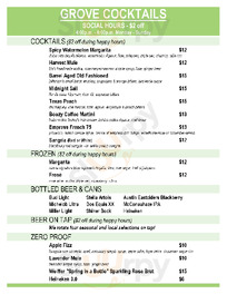 The Grove Wine Bar & Kitchen menu