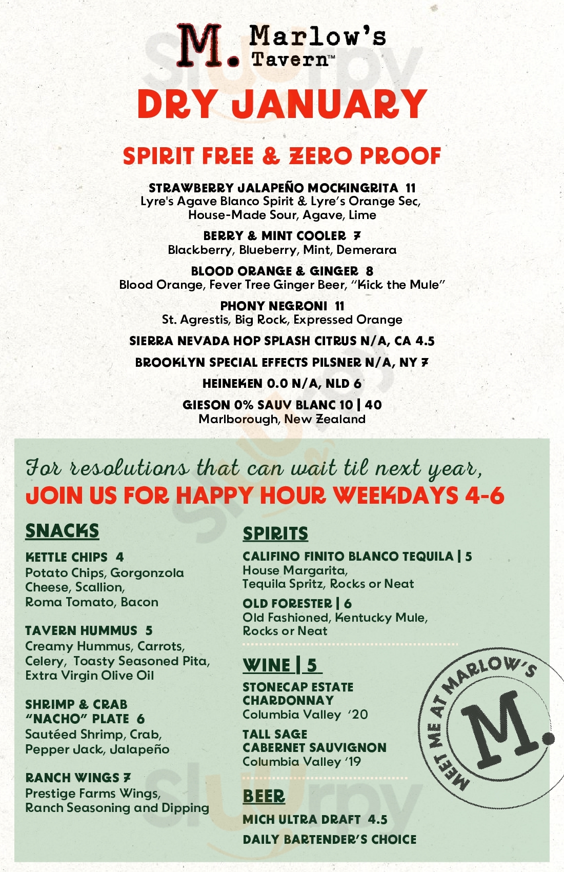 Main Menu - Marlow's Tavern