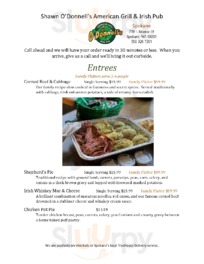 Shawn O'donnell's American Grill And Irish Pub menu
