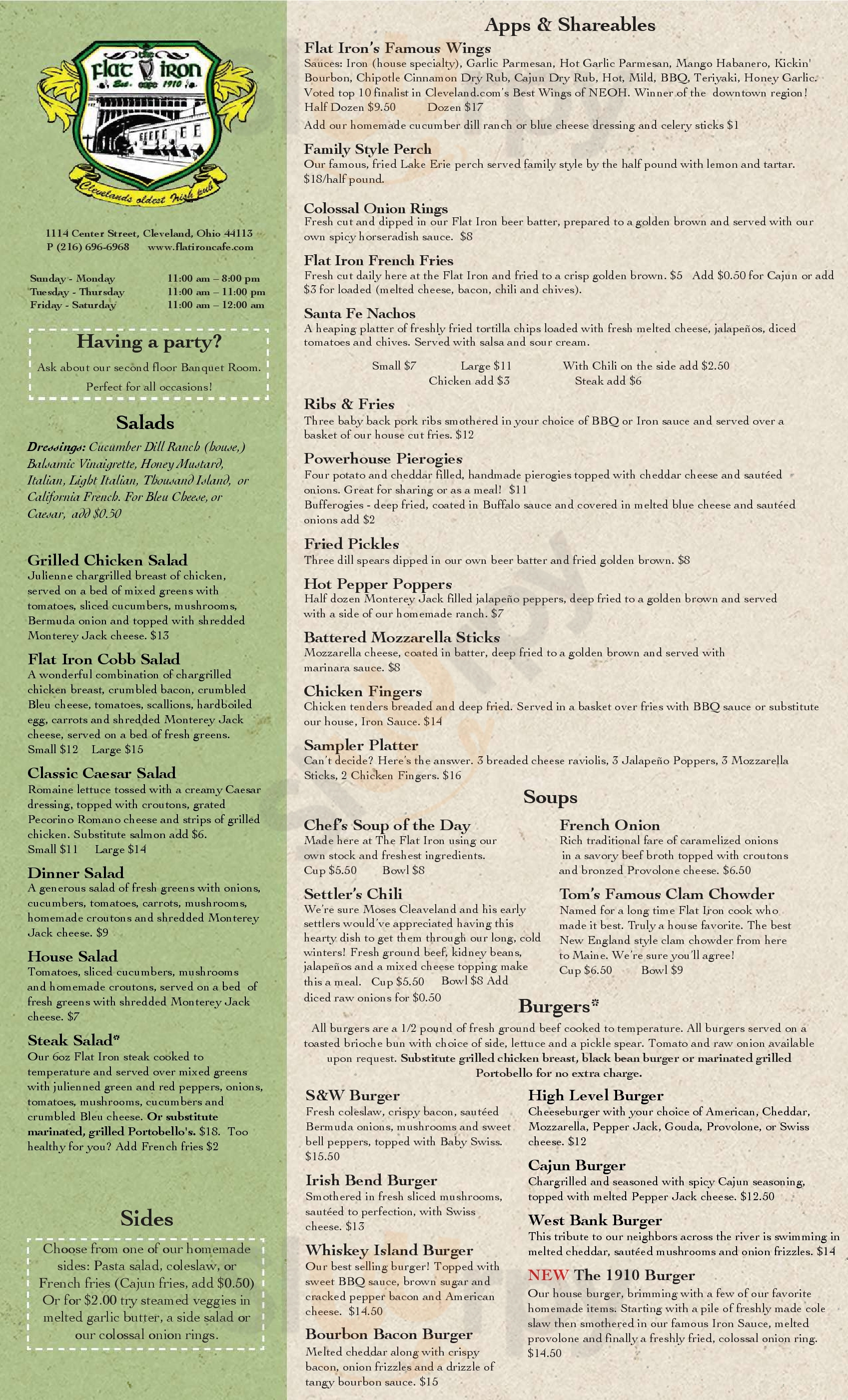 Main Menu - The Flat Iron Cafe