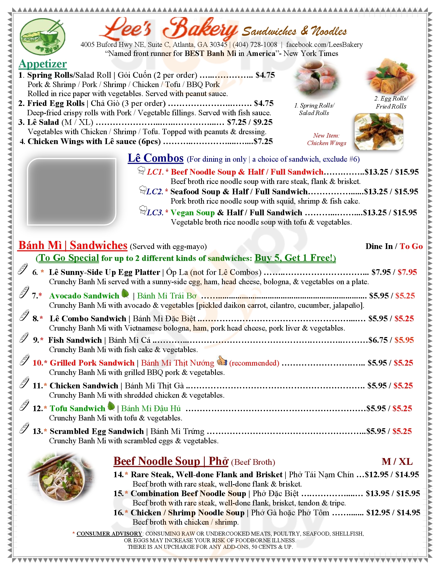 Main Menu - Lee's Bakery