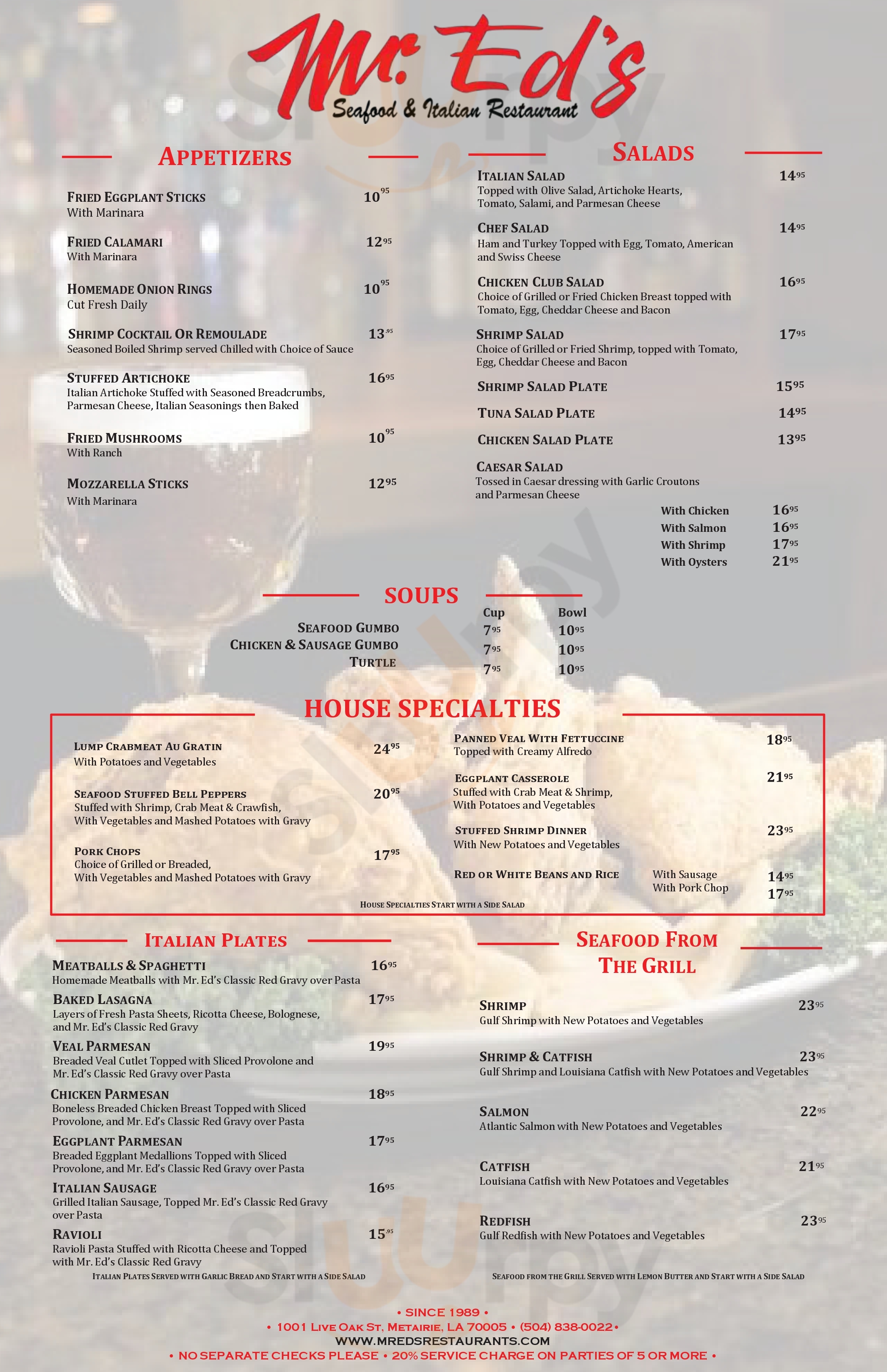 Main Menu - Mr. Ed's Seafood & Oyster House, St. Charles