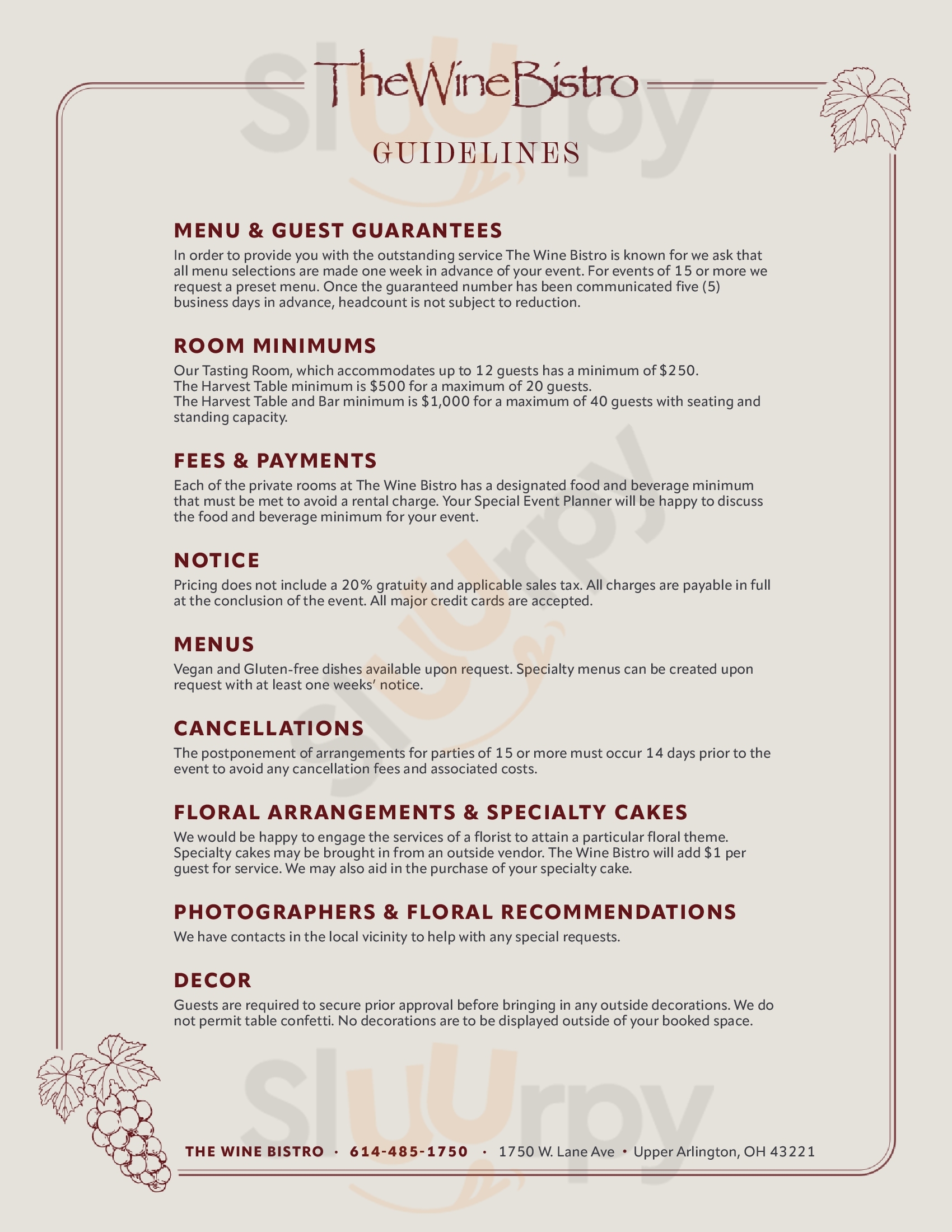 Main Menu - The Wine Bistro