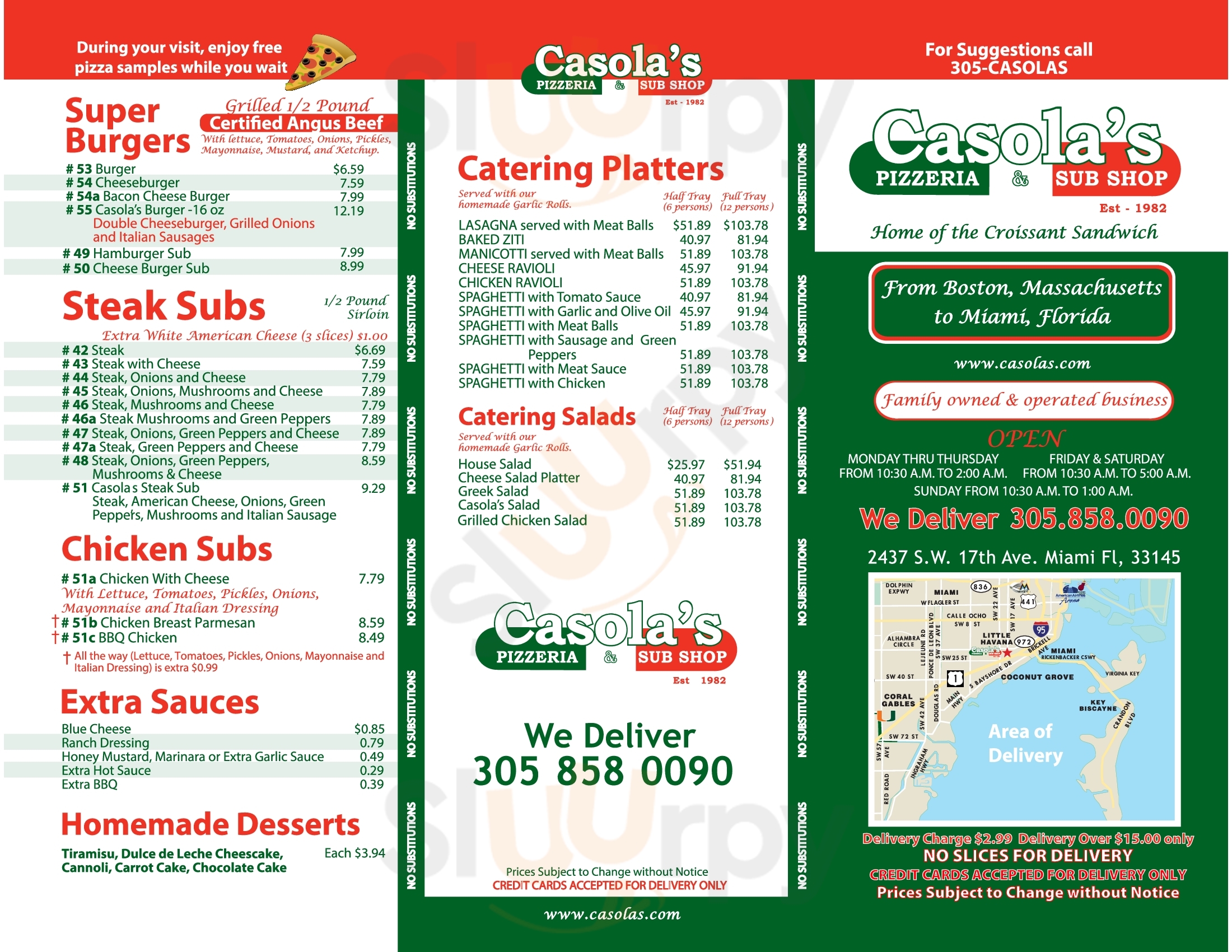 Casola's Pizzeria & Sub Shop Miami Menu - 1