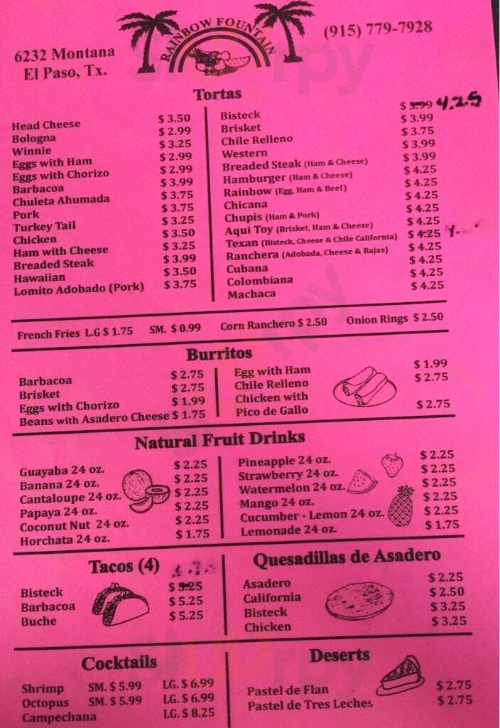 Rainbow Fountain El Paso Menu - 1