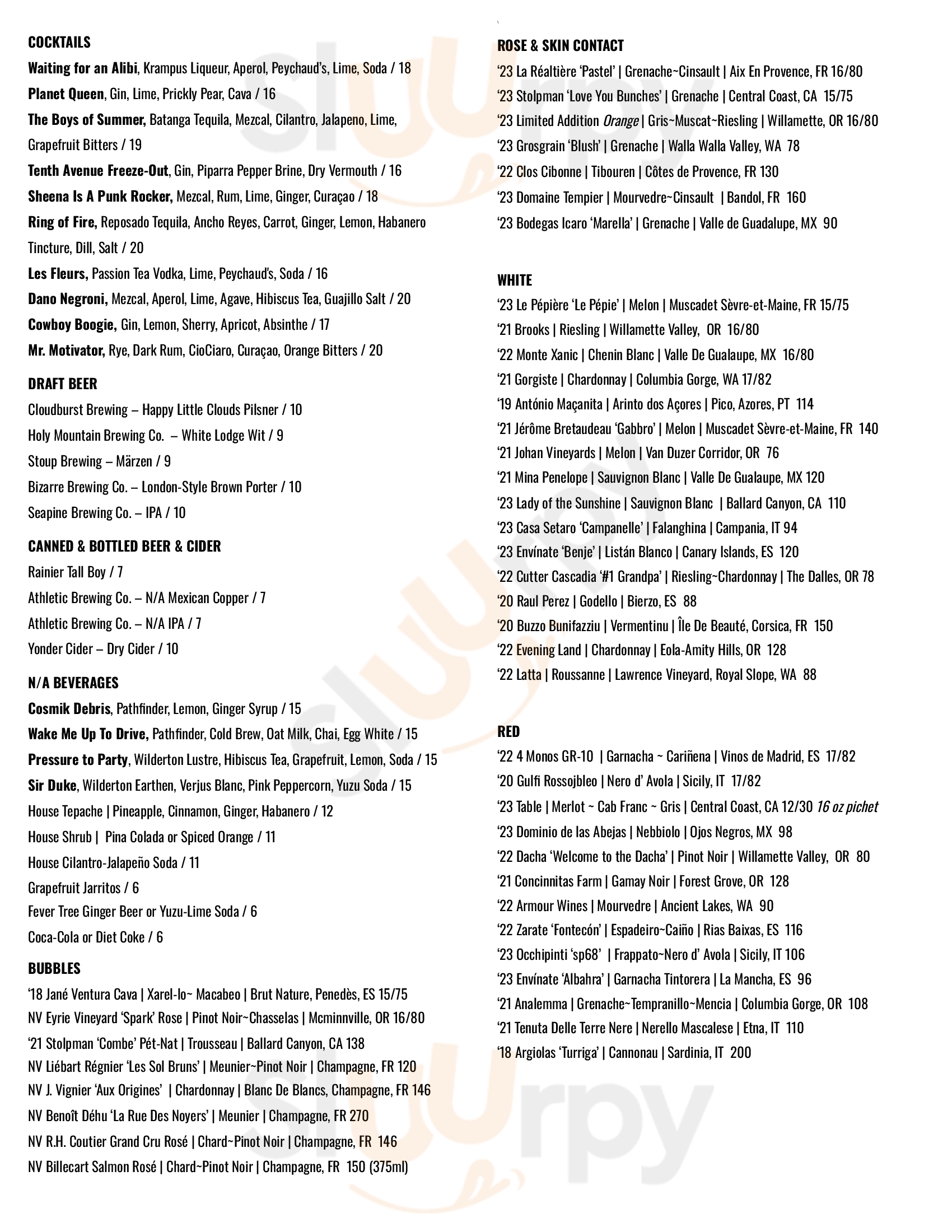 Westward Seattle Menu - 1