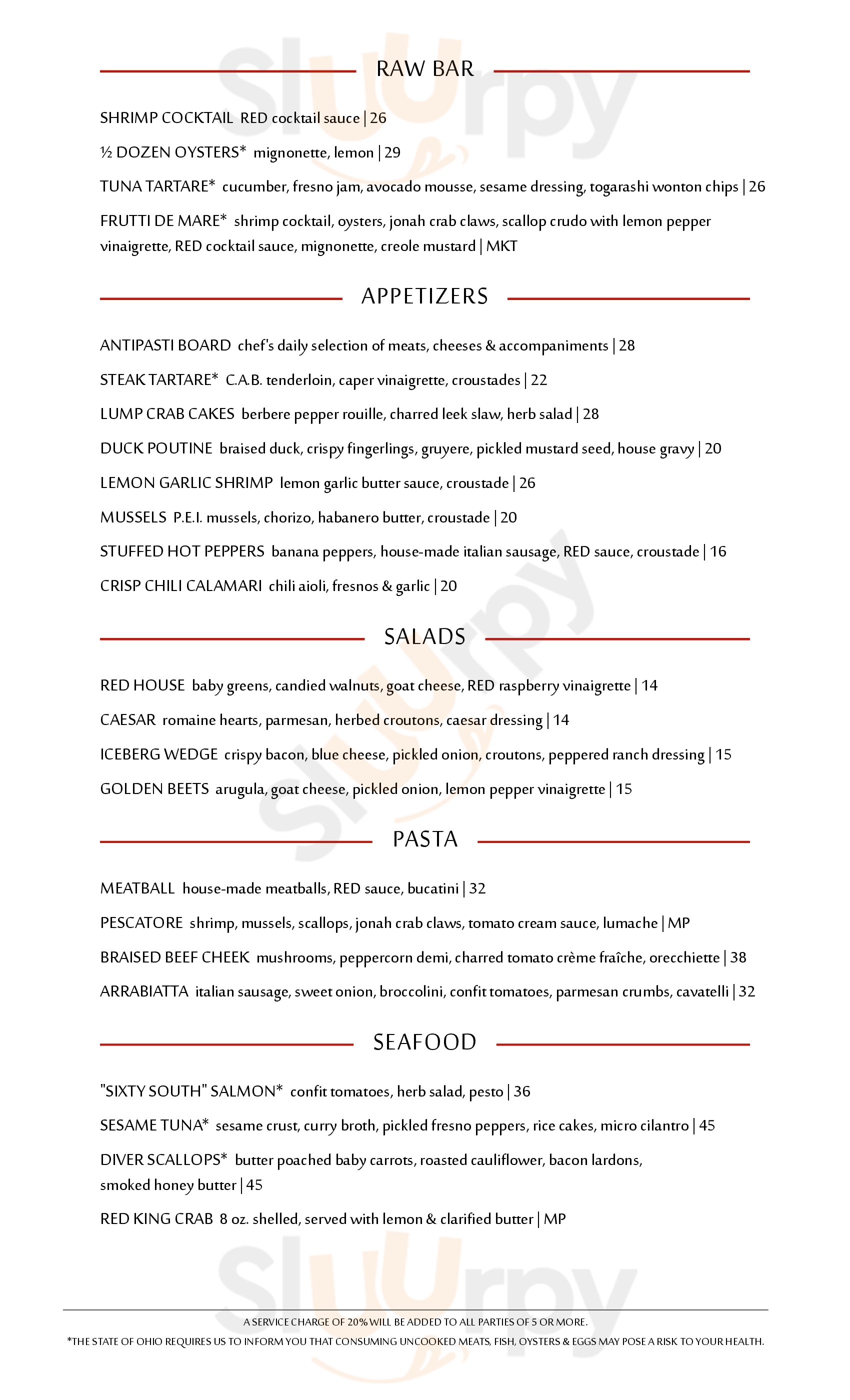 Main Menu - Red, The Steakhouse - Indianapolis