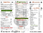 Corner Coffee Cafe menu