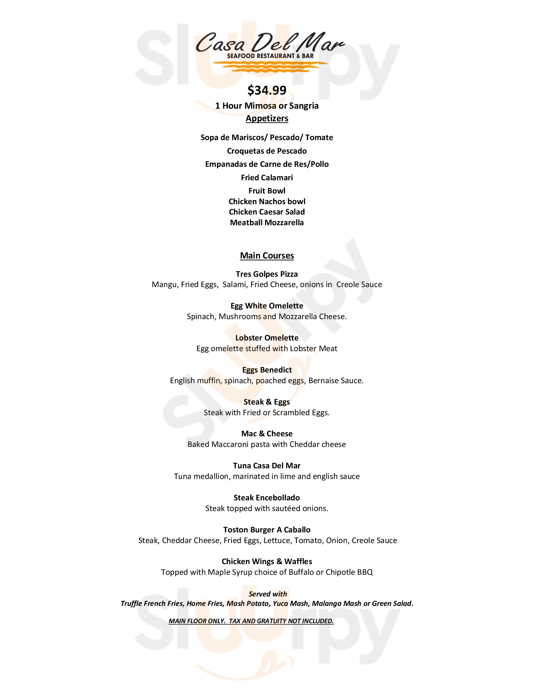 Main Menu - Casa Del Mar