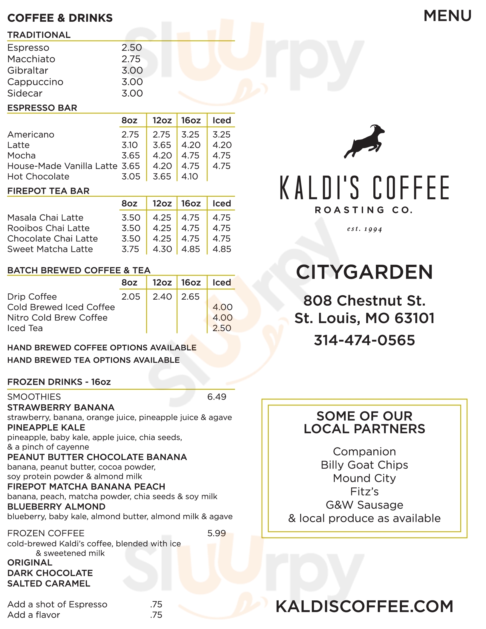 Kaldi's Coffee House At Citygarden Saint Louis Menu - 1