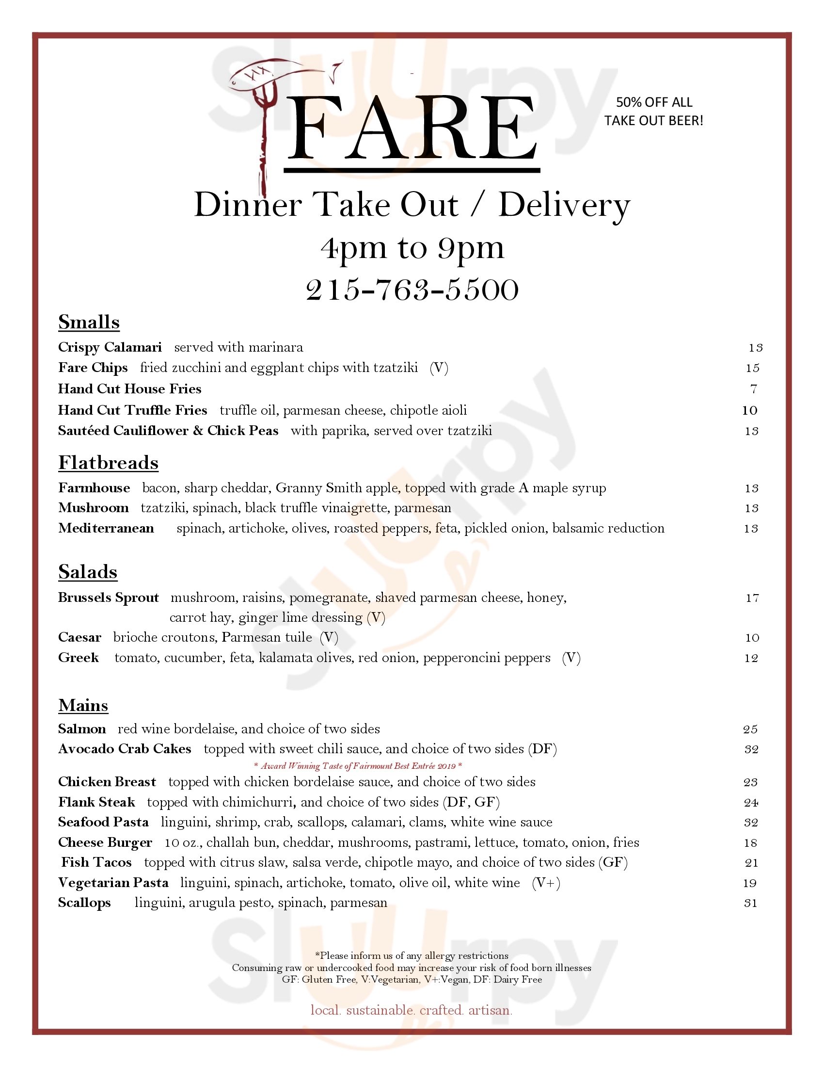 Fare Restaurant Philadelphia Menu - 1