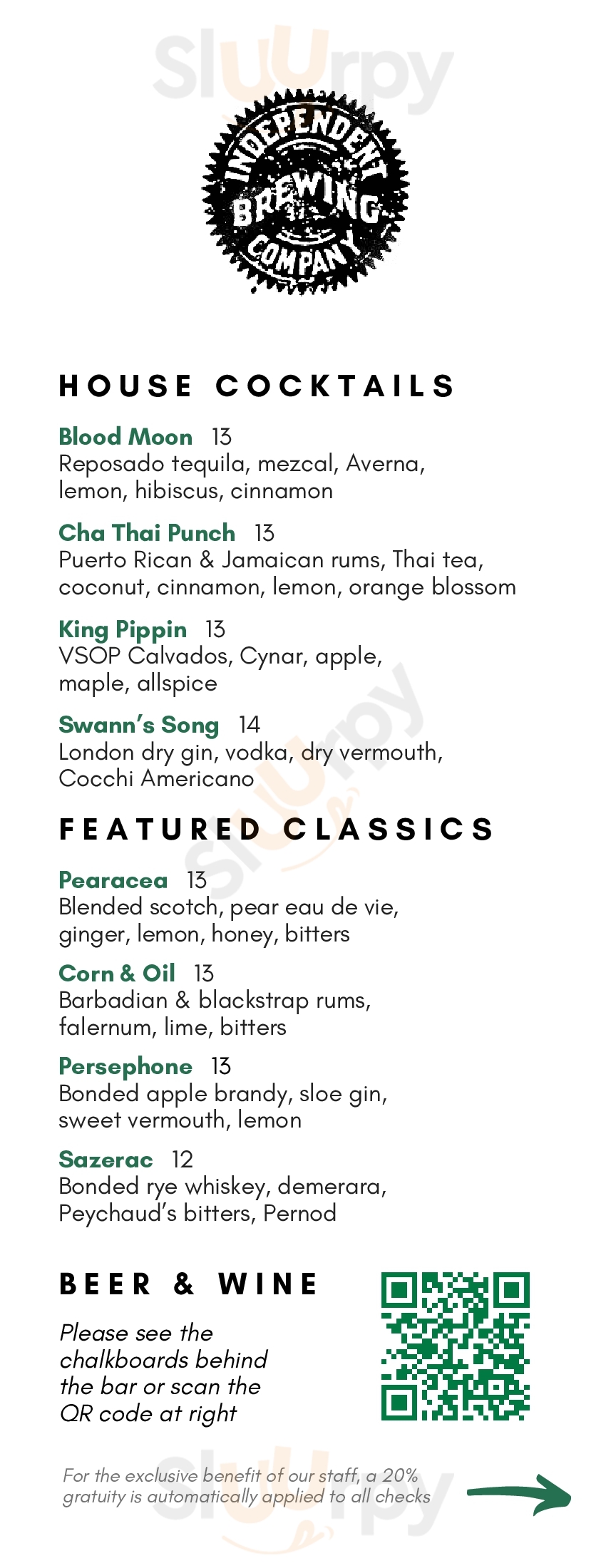 Main Menu - The Independent Brewing Company