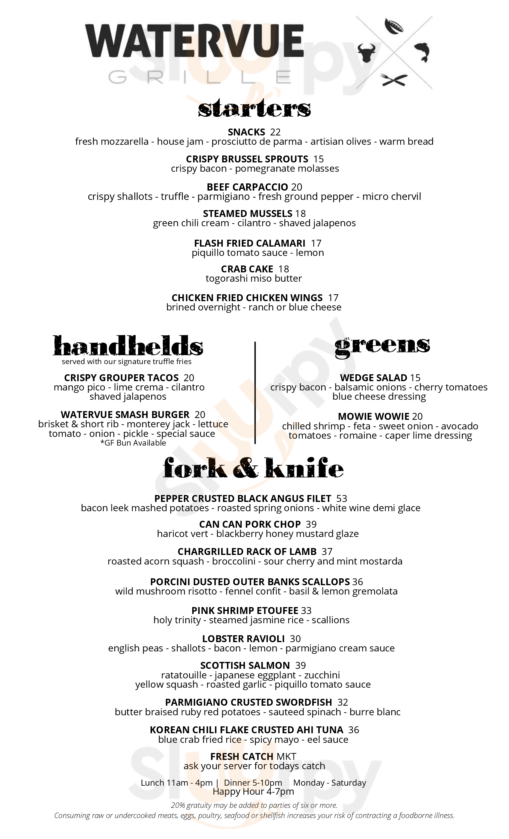 Main Menu - Watervue Grille