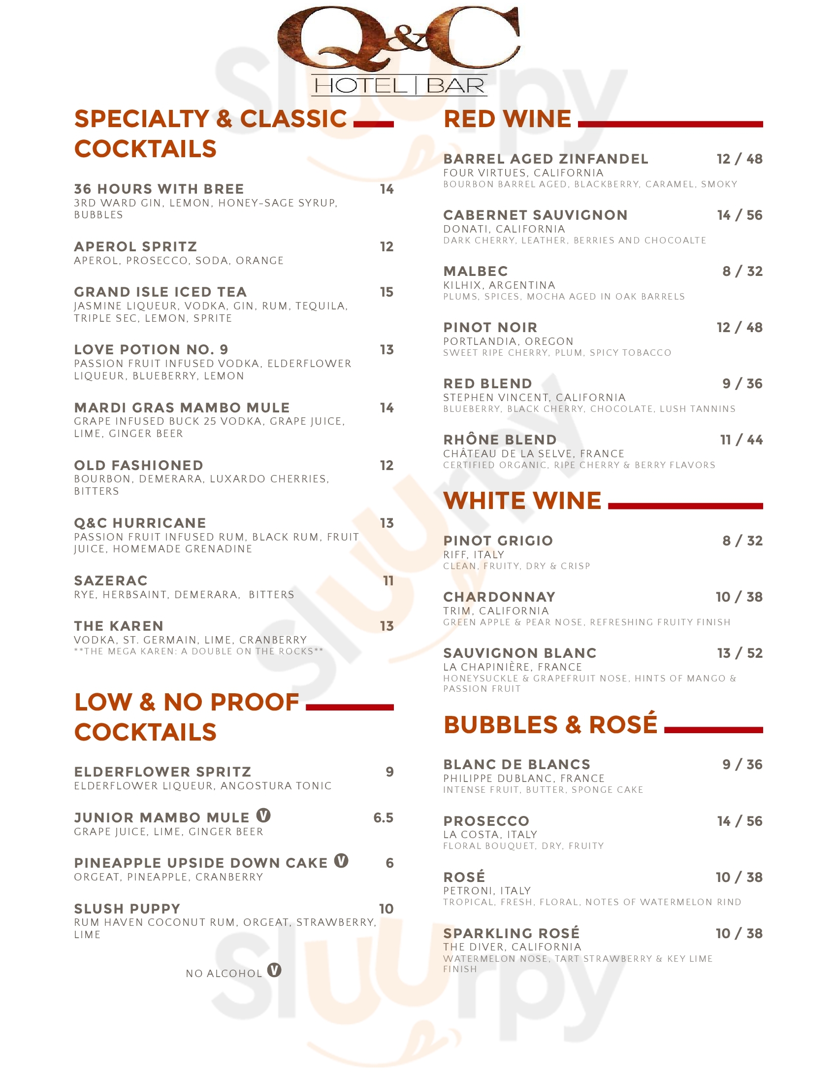 Main Menu - Q&c Bar & Restaurant