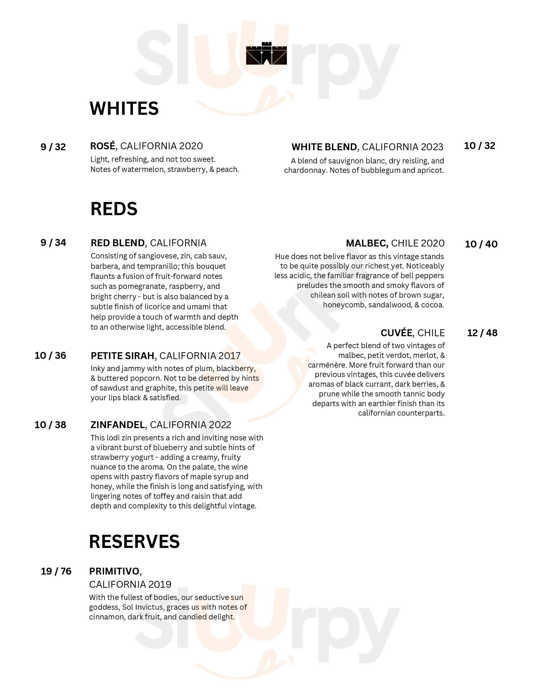 Main Menu - Pittsburgh Winery