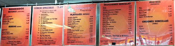 Pancho's Taqueria menu