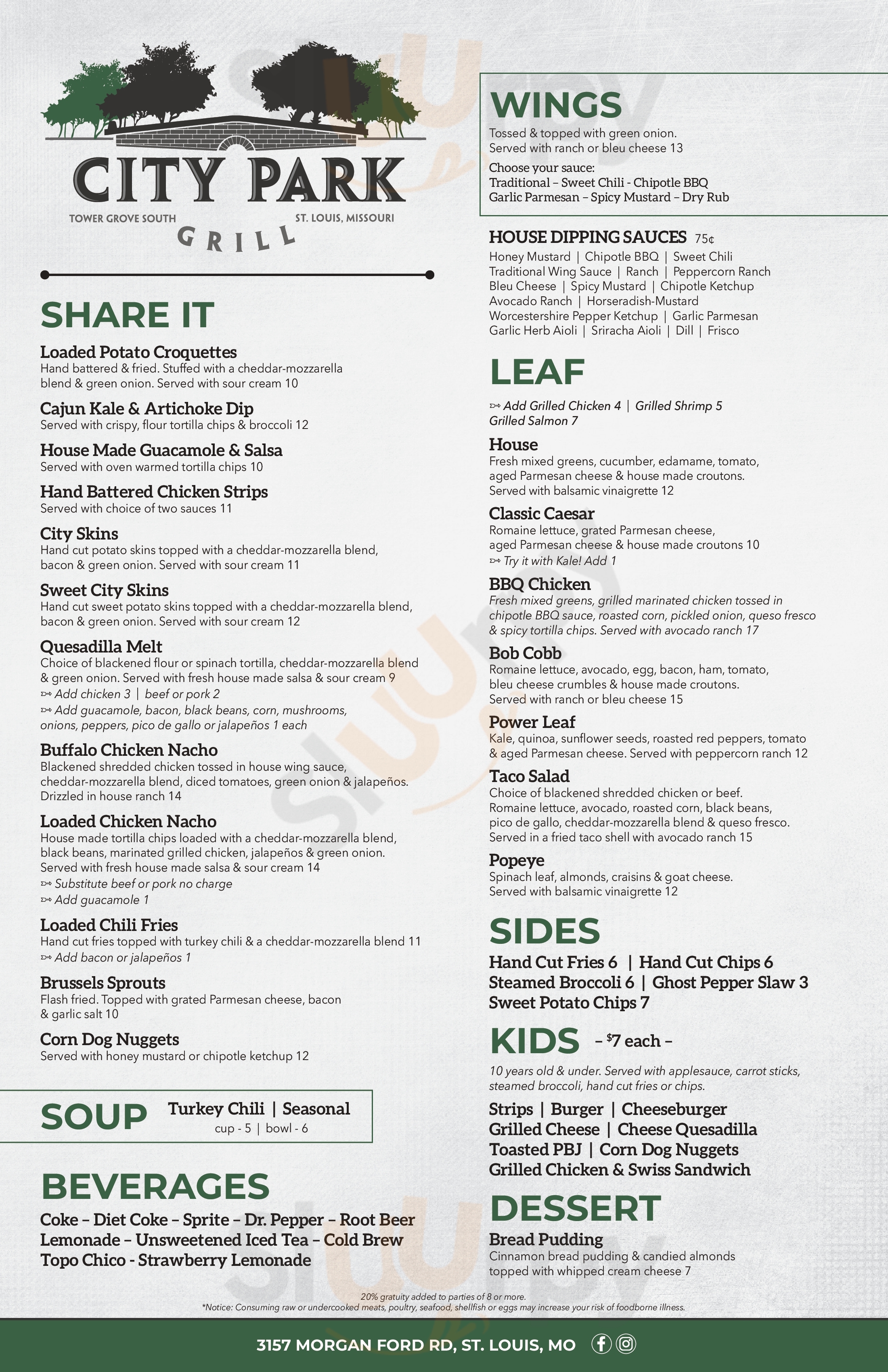 Main Menu - City Park Grill