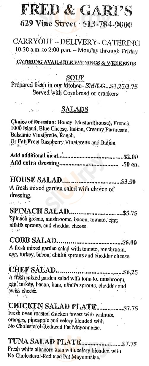 Fred & Gari's Cincinnati Menu - 1