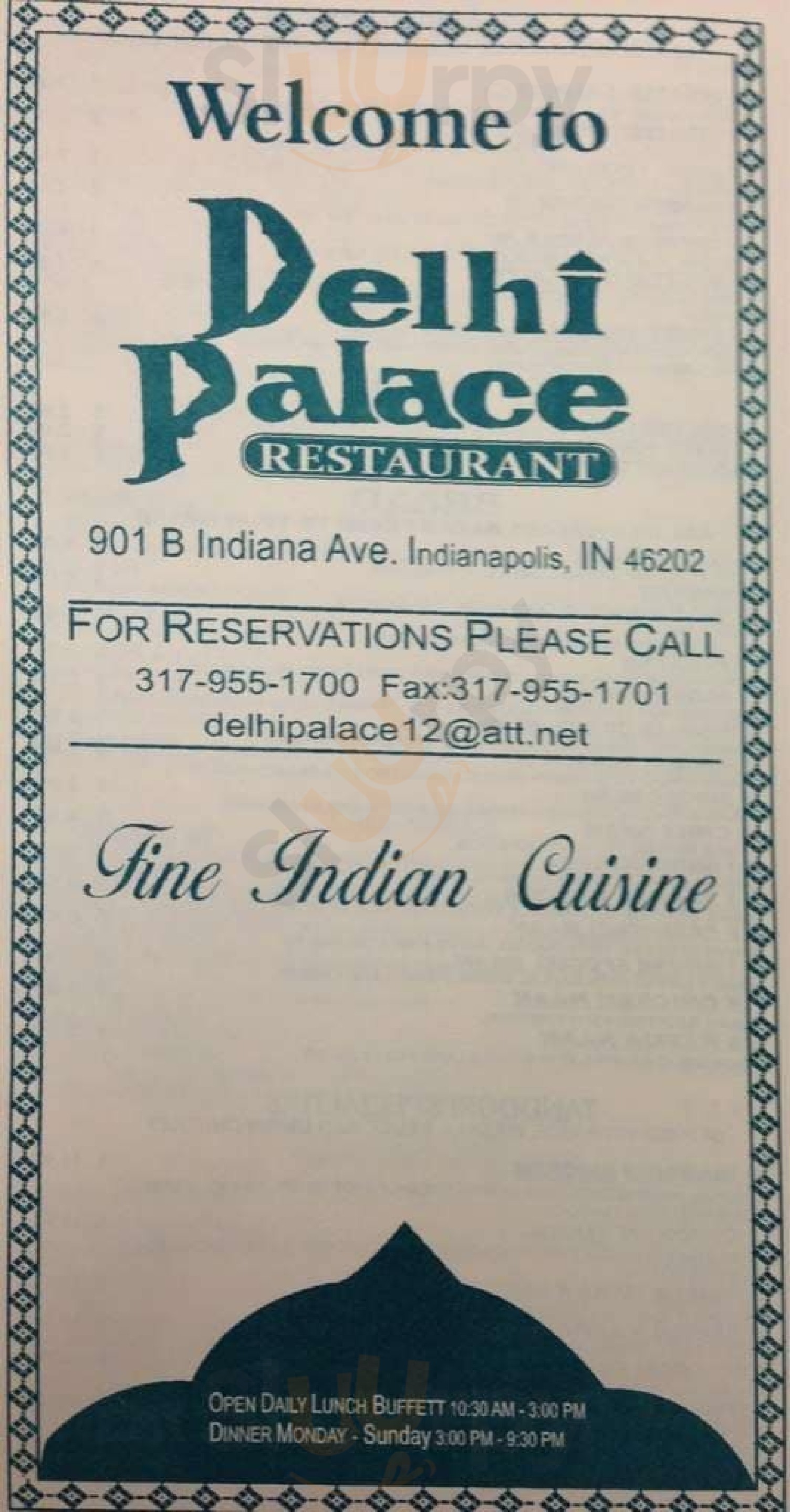 Delhi Palace Restaurant Indianapolis Menu - 1