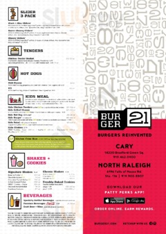Burger 21 menu