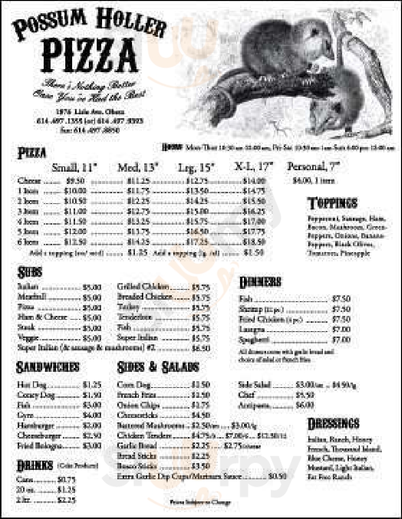 Possum Holler Pizza Columbus Menu - 1