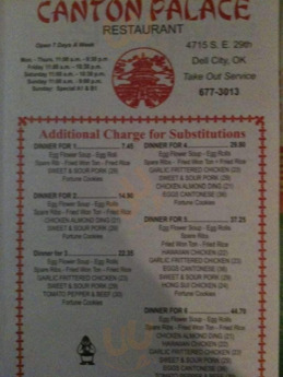Canton Palace Chinese Restaurant menu