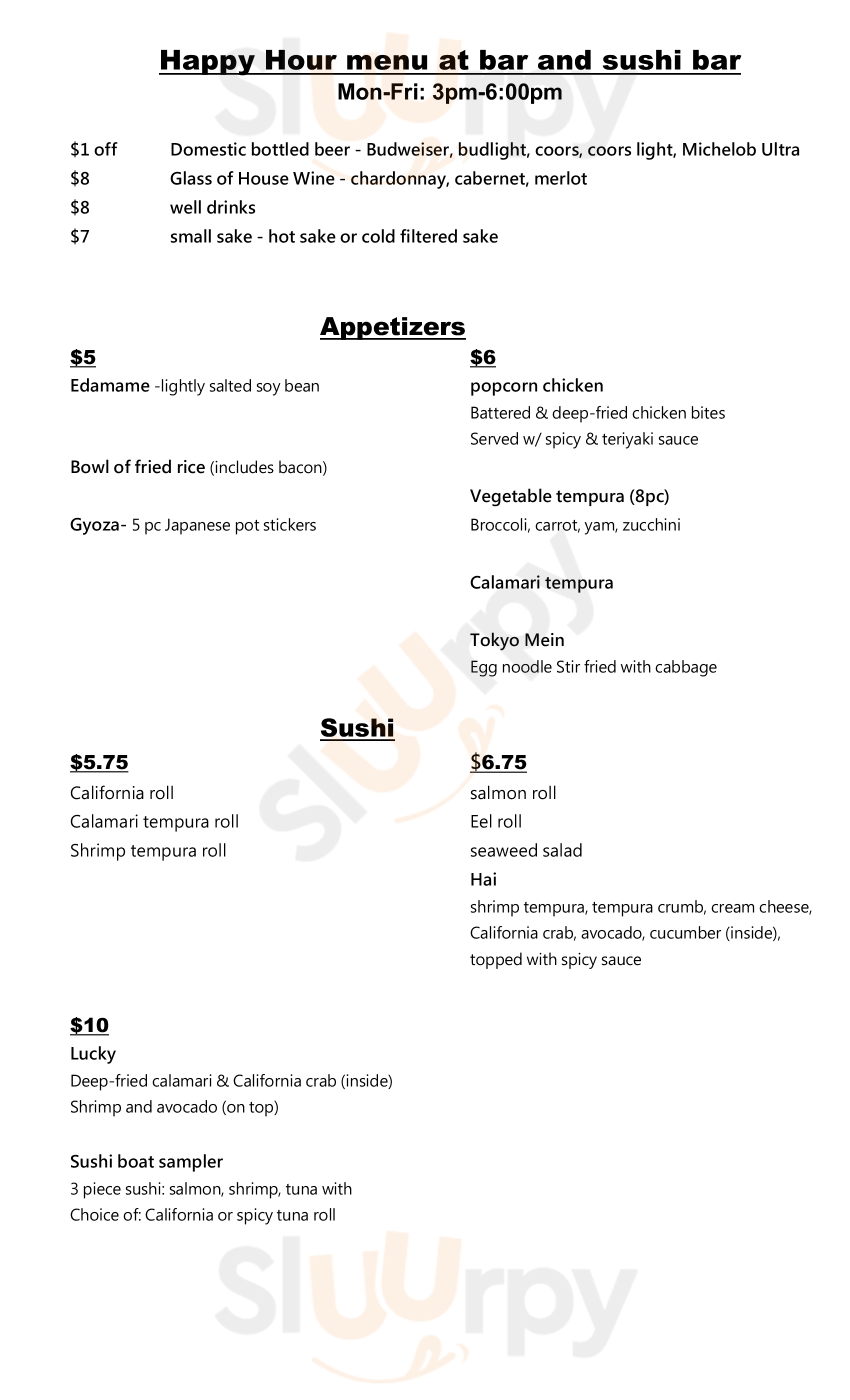 Main Menu - Tokyo Steak House